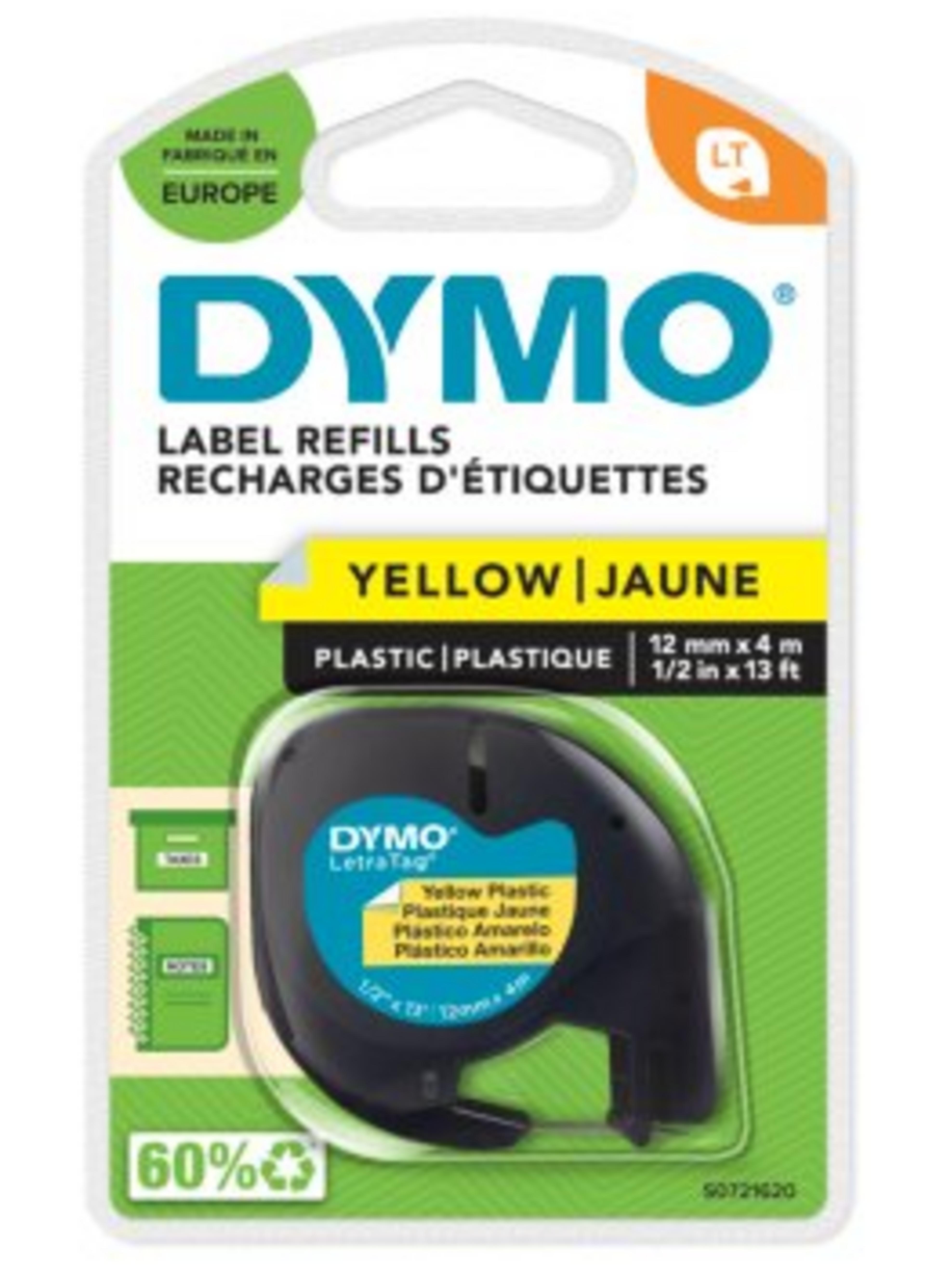 DYMO LT 12mmx4m Label Tape Yellow