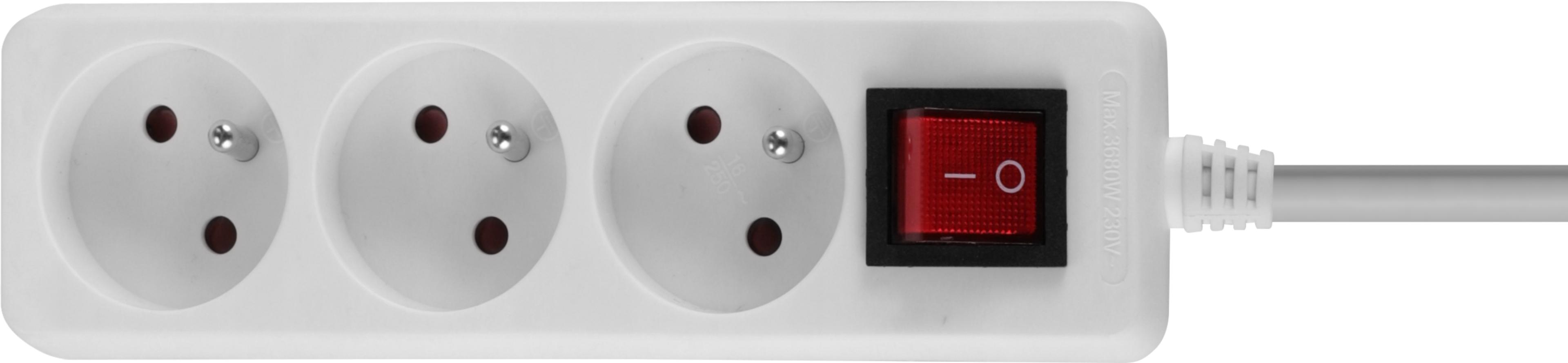 Multiprise x3, 1,4 m, interrupteur