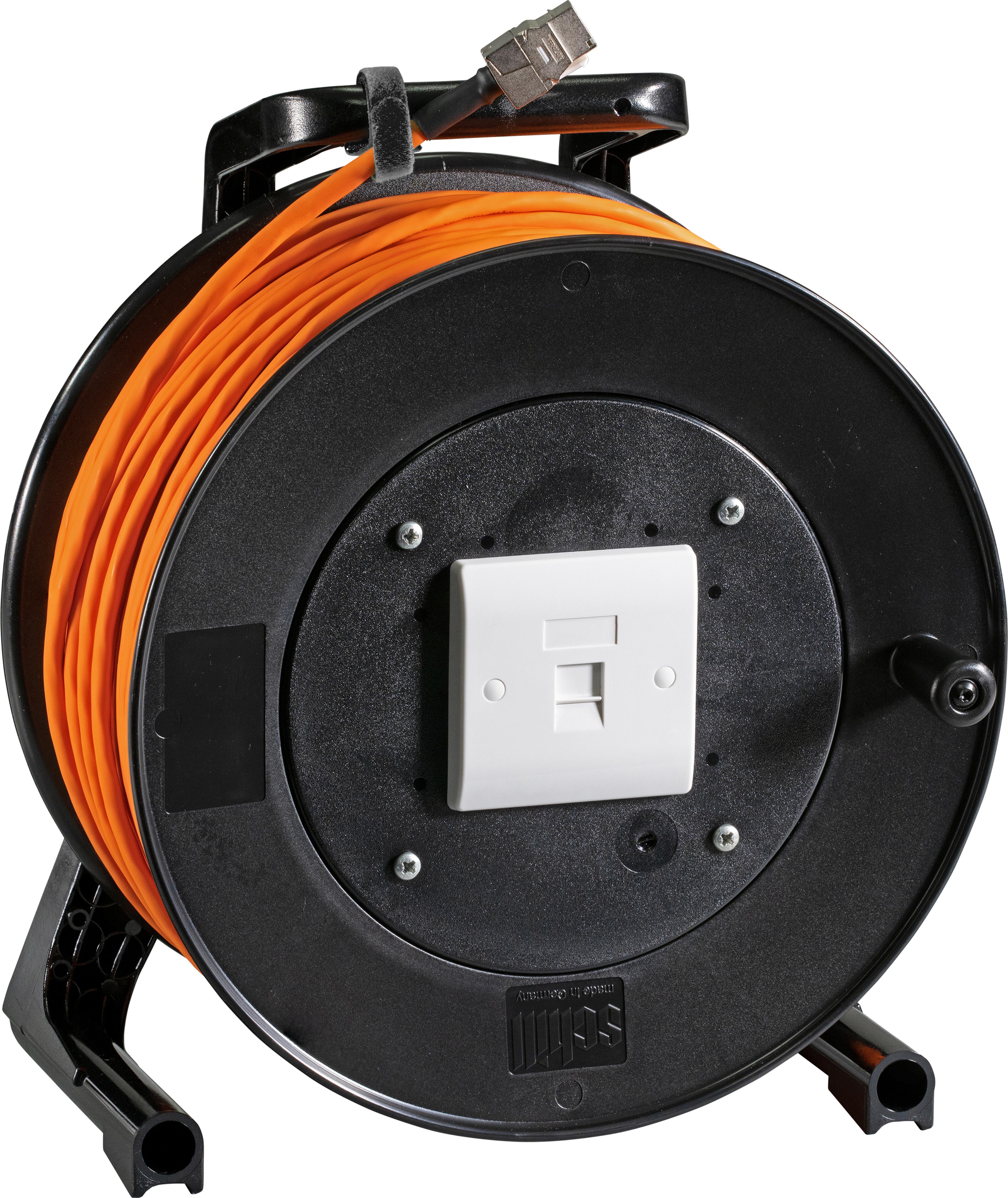 Kabeltrommel Cat6a massiv S/FTP 50m+RJ45