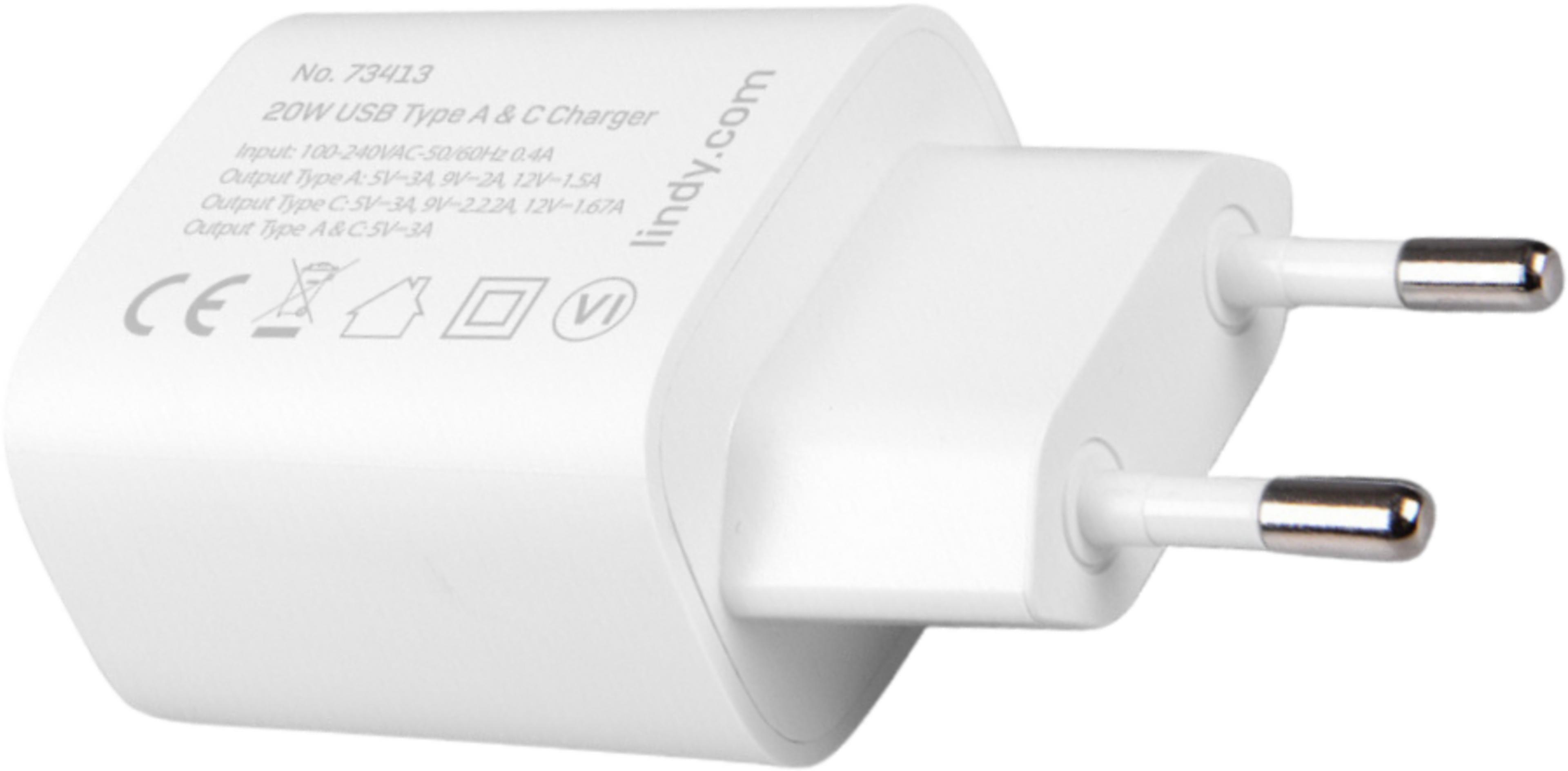 LINDY 20 W USB-C/USB-A Ladeadapter