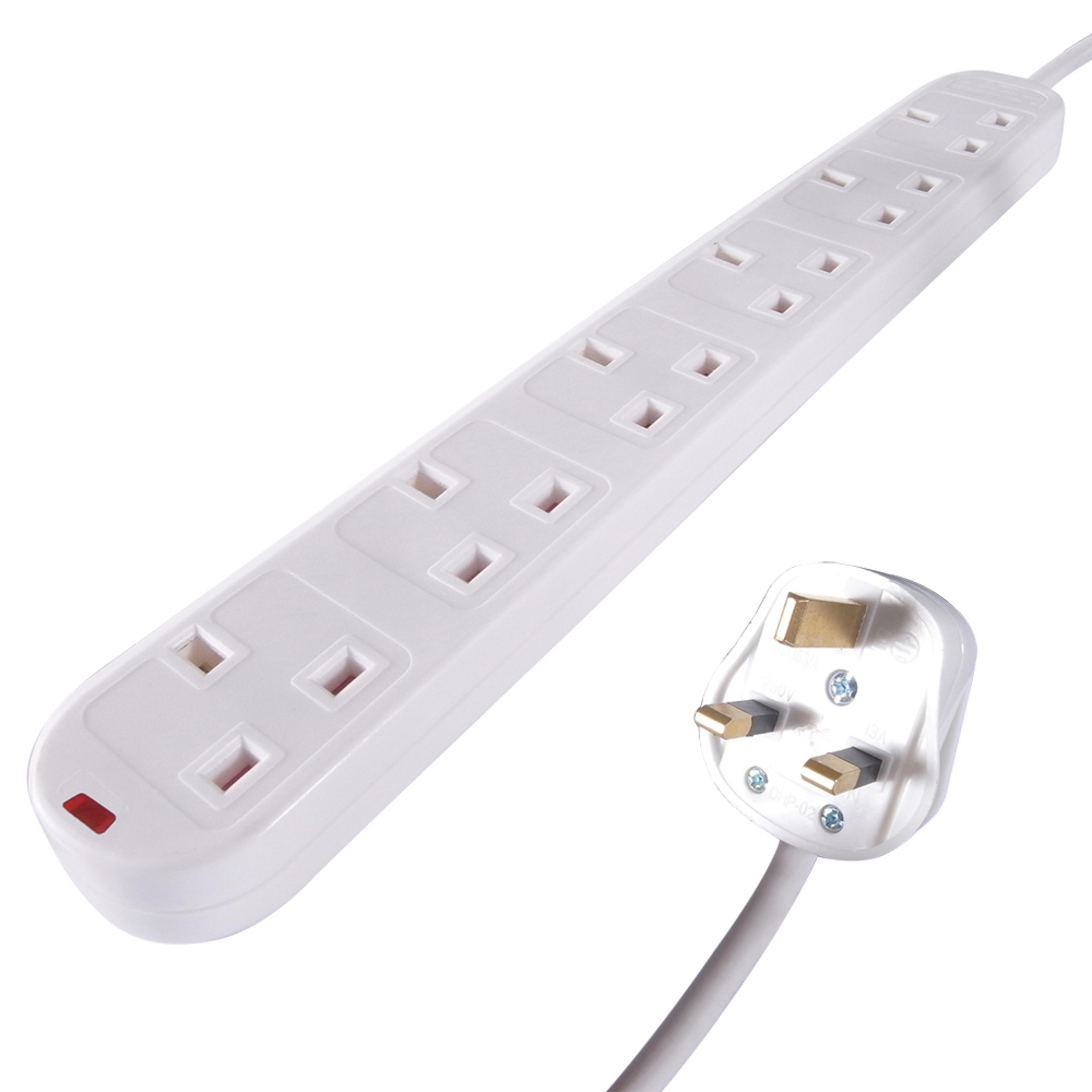 Surge Protected Ext. Lead 6 Way 5m White