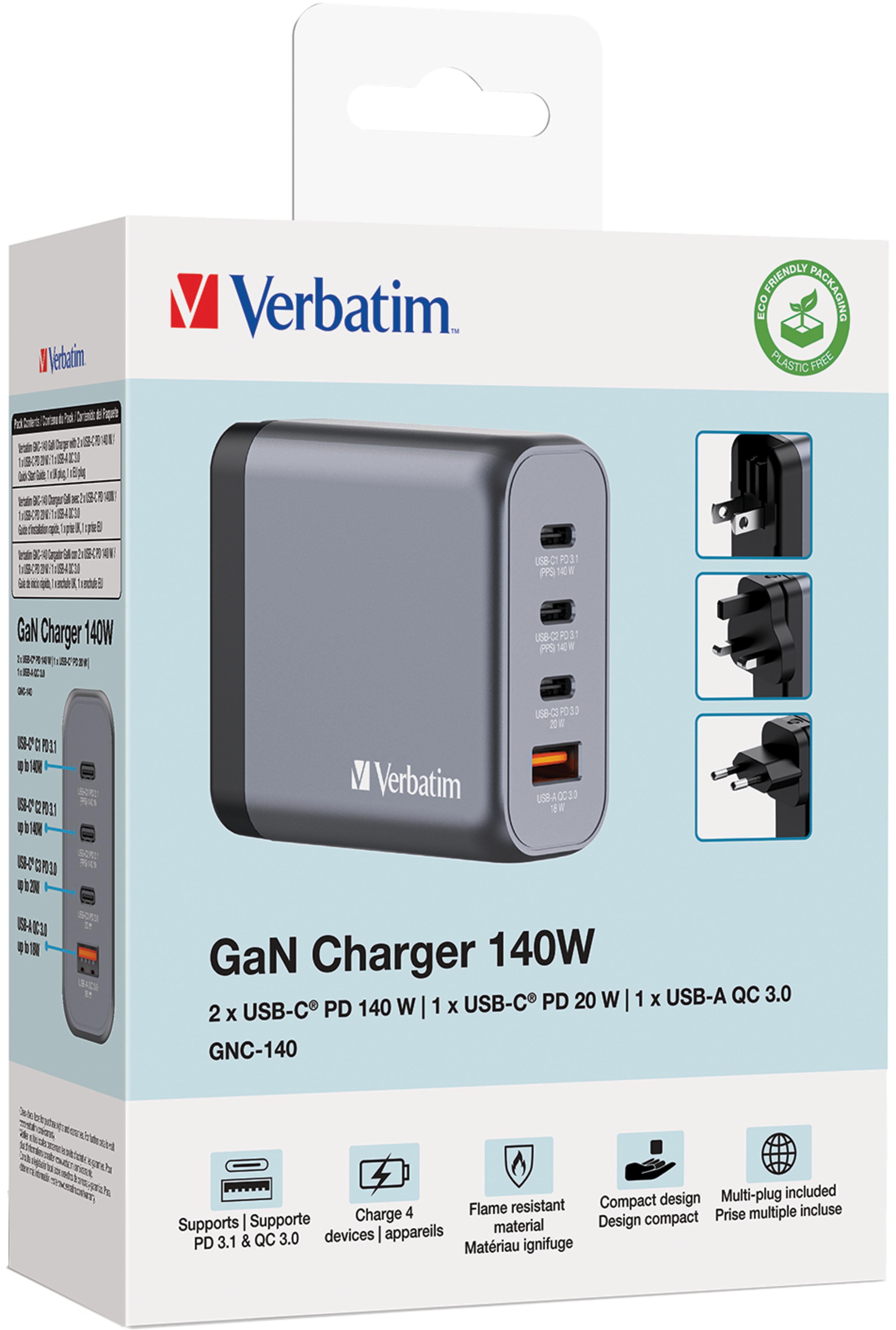 Verbatim 140 W 4-Port GaN Ladeadapter