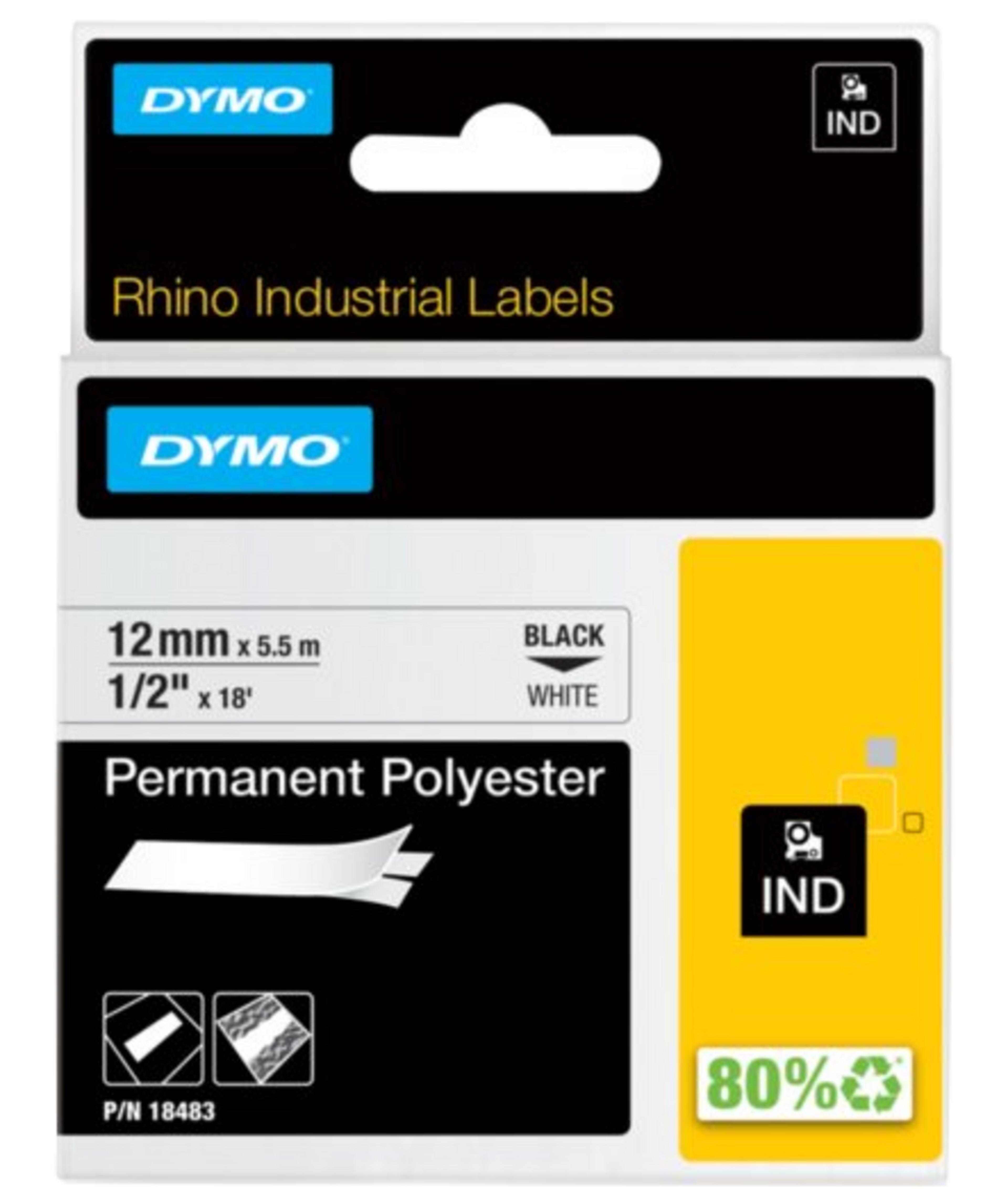 DYMO Polyester Tape Black/White 12mm