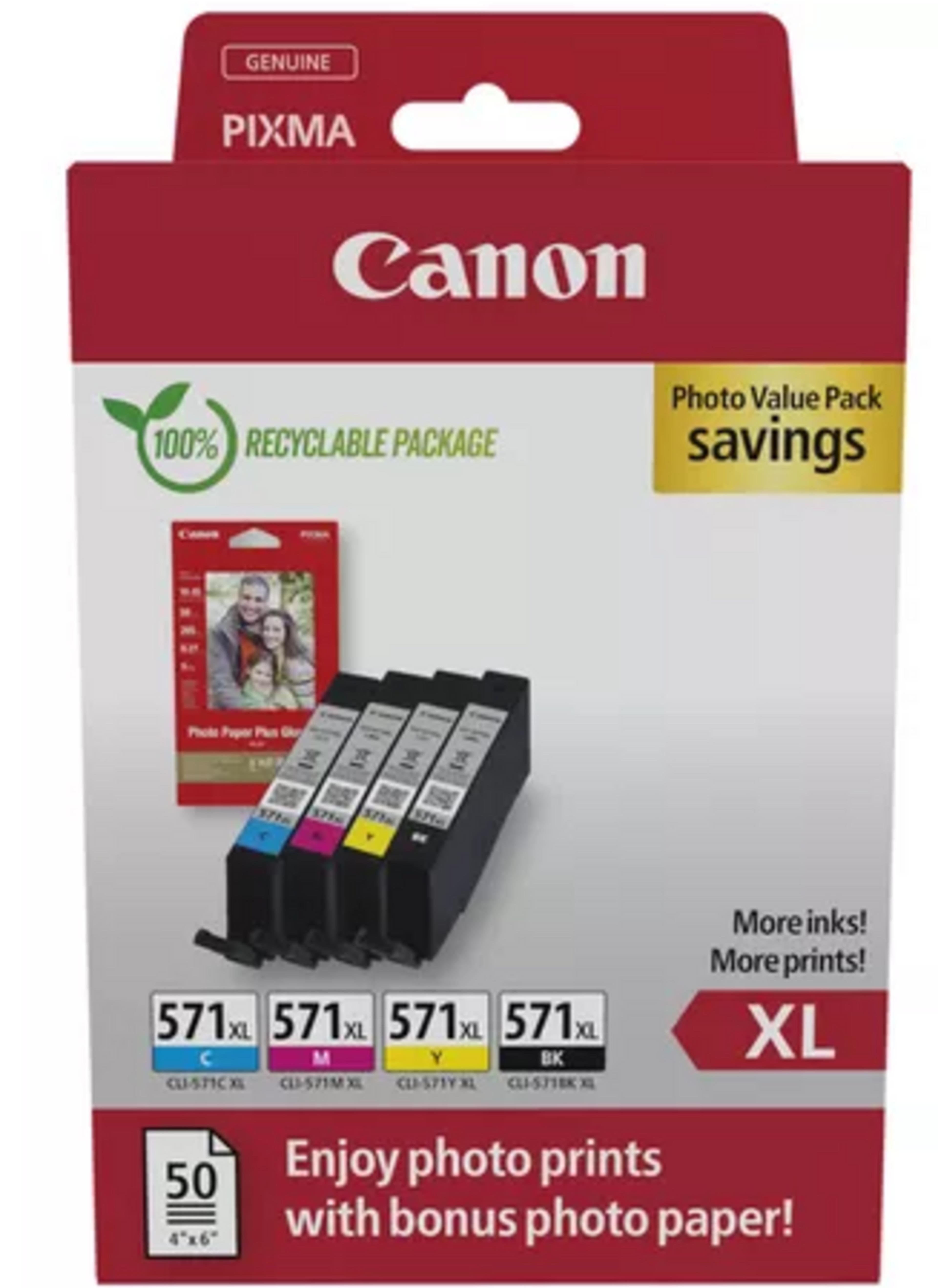 Canon CLI-571XL BK/C/M/Y Ink+Photo Paper