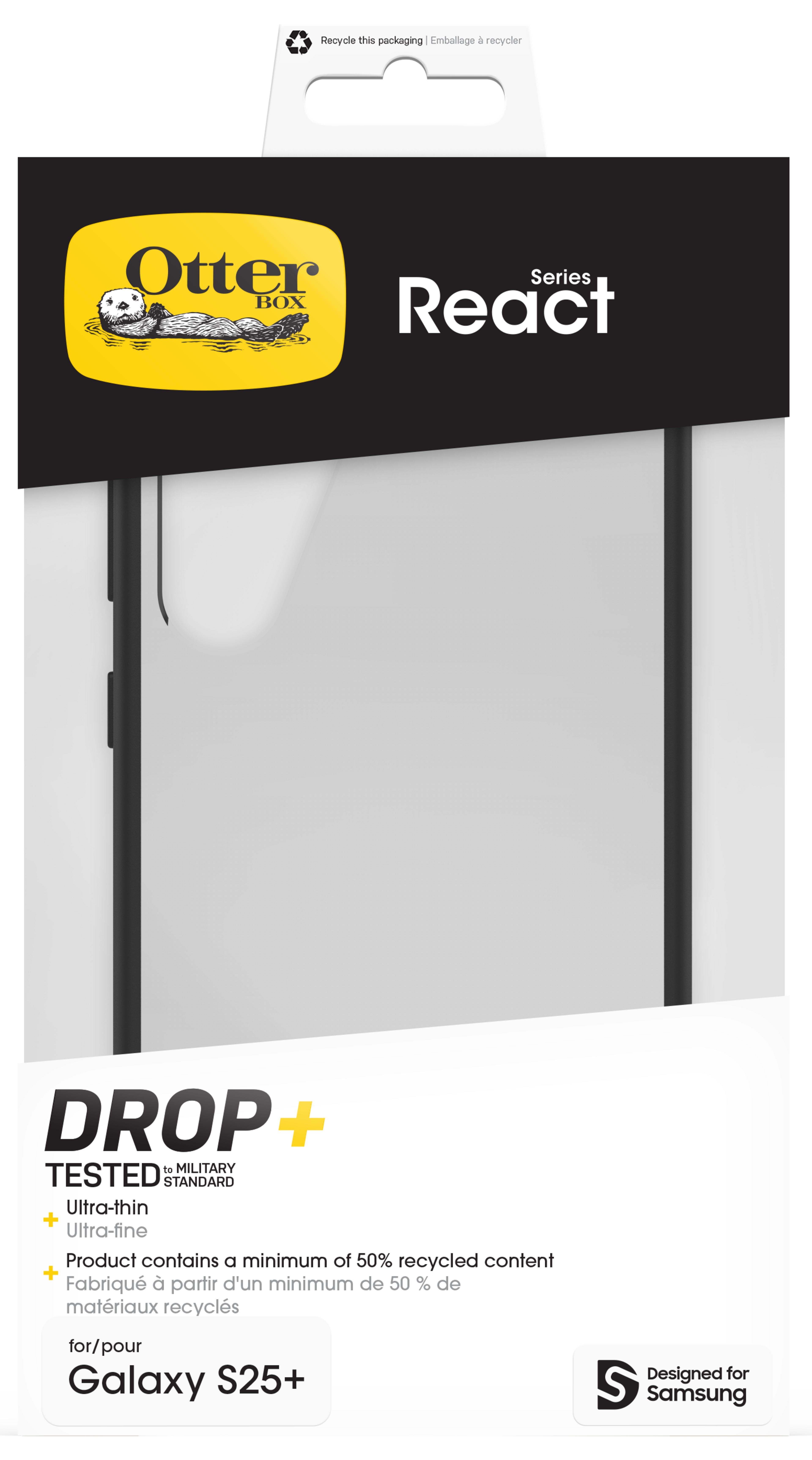 OtterBox React Galaxy S25+ Black Clear