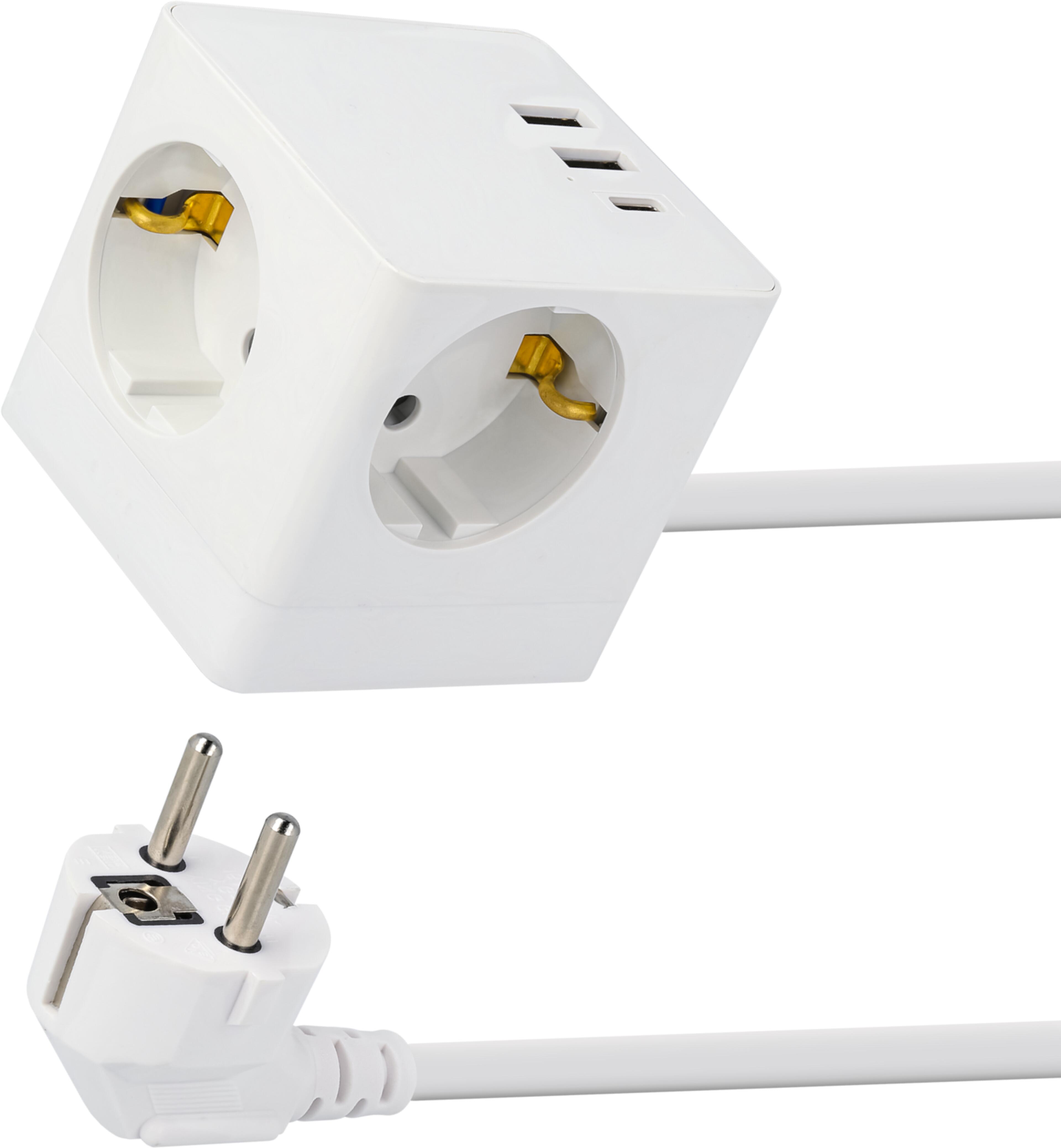 Steckdosen Adapter 3fach + 3xUSB 1,5 m