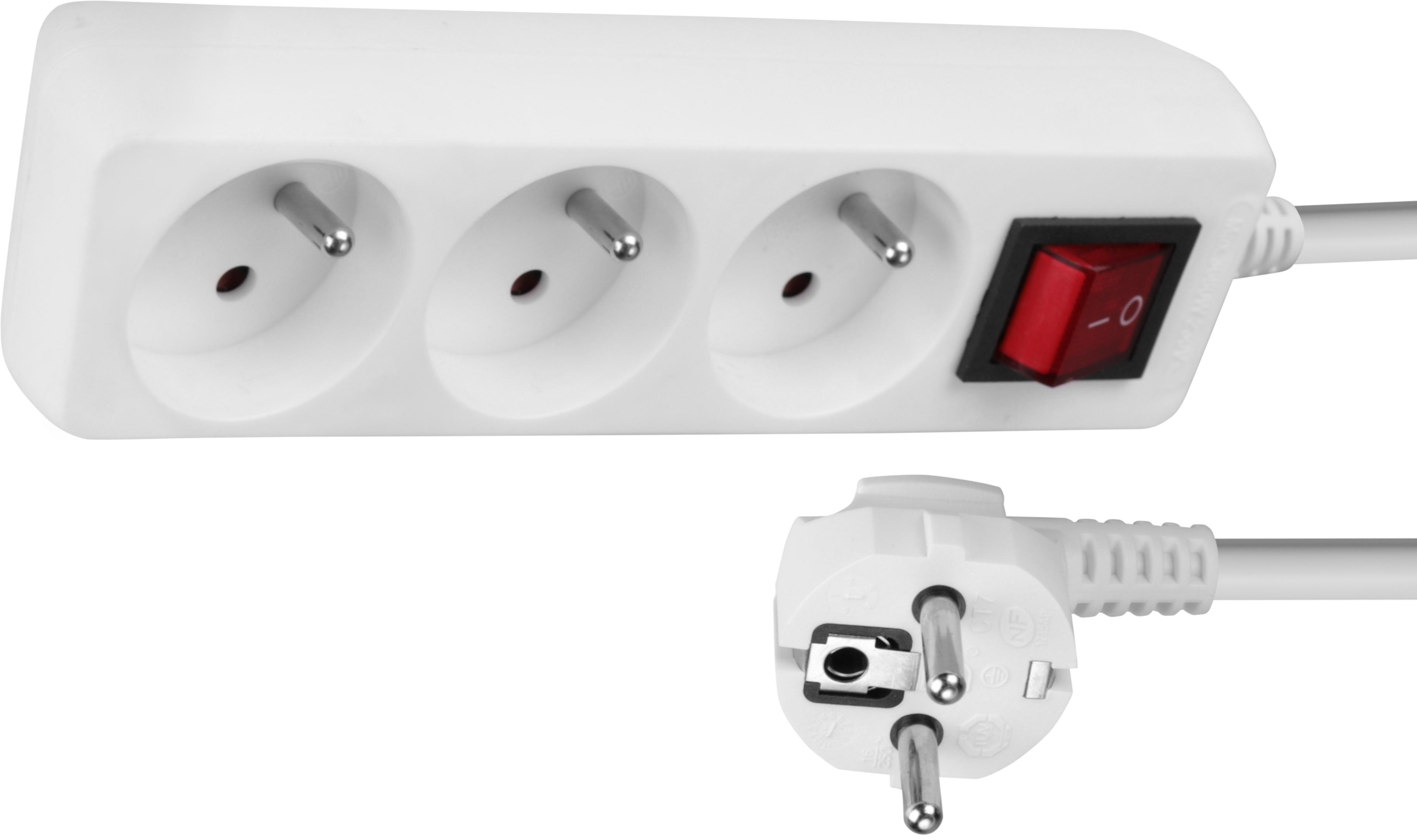 Multiprise x3, 1,4 m, interrupteur