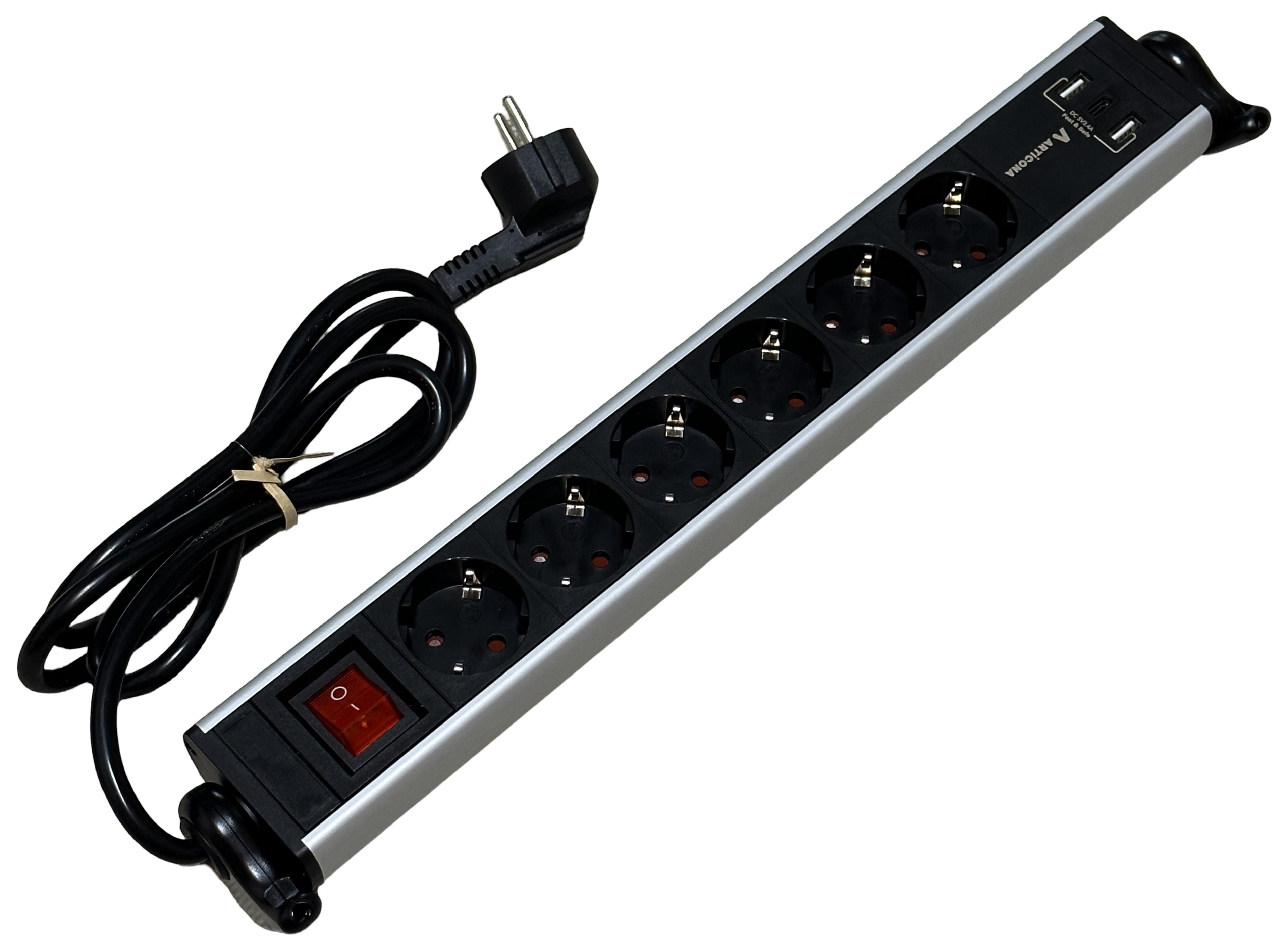 Steckdosenleiste 6fach + 3x USB A/C 1,4m