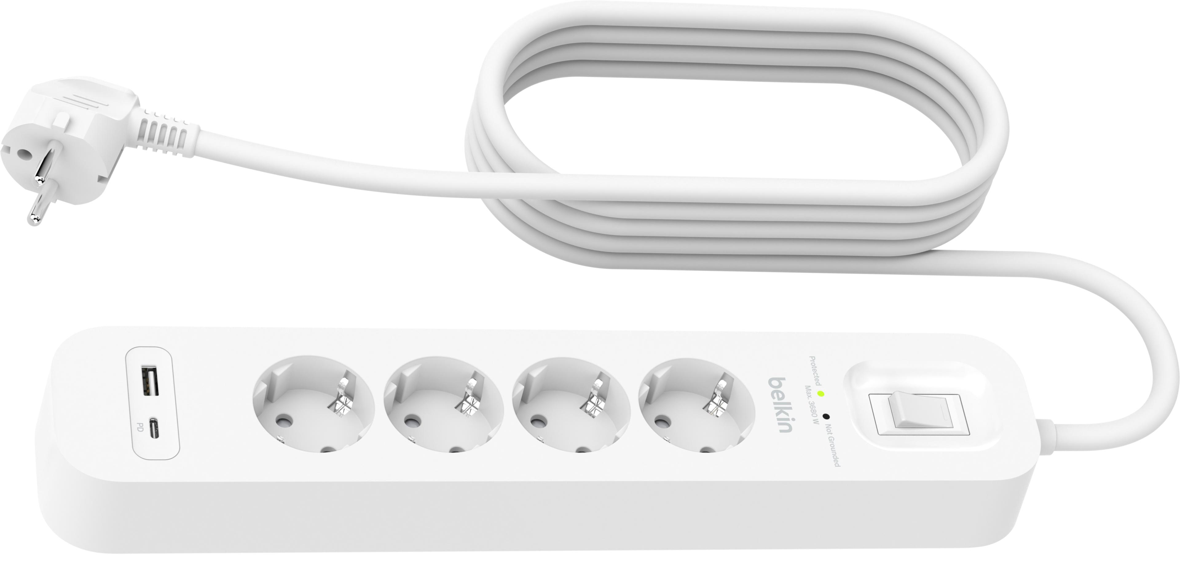 Power Strip 4x Surge Protect +2xUSB 2m