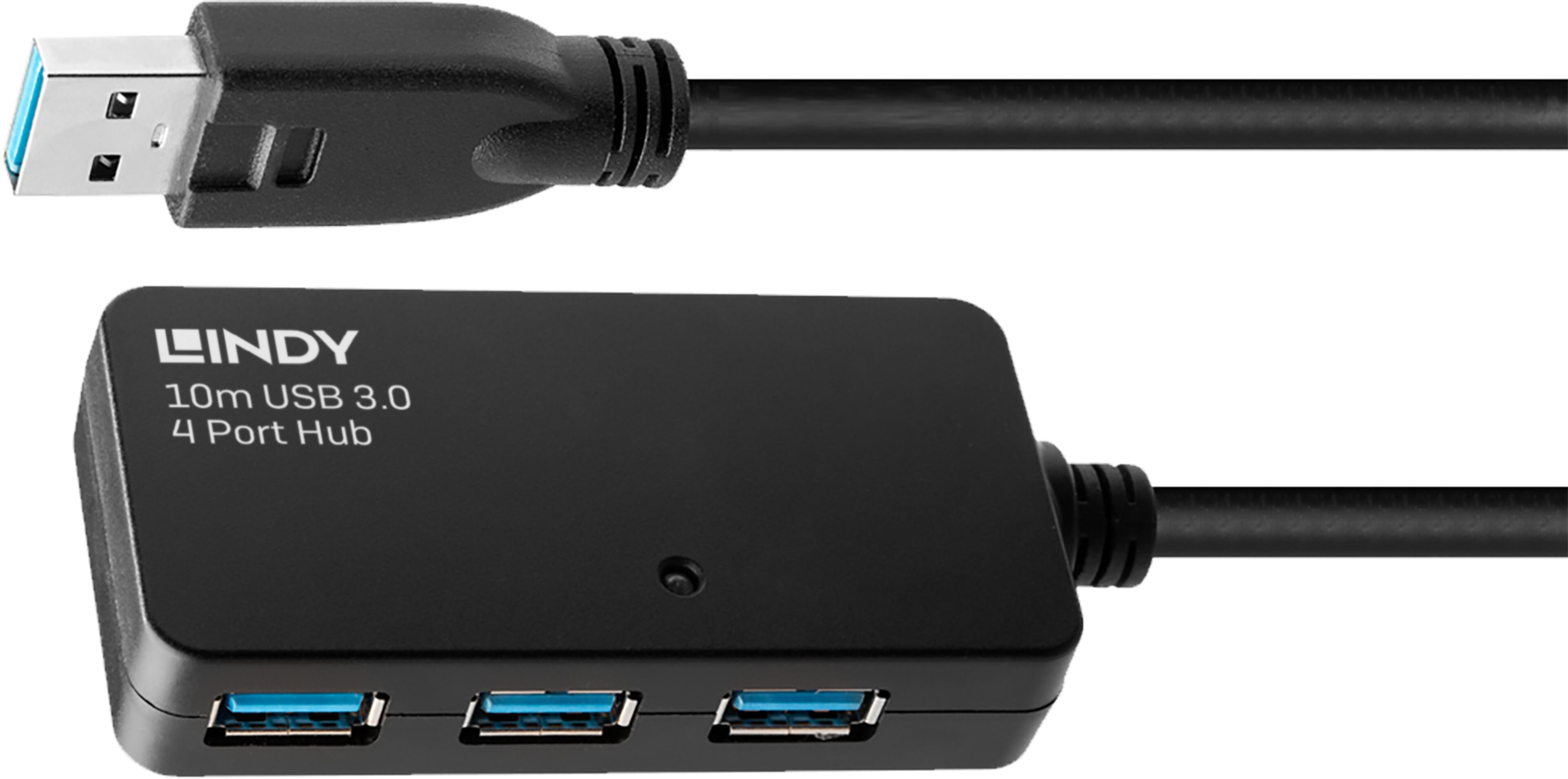 LINDY USB-A Active Extension 10m +Hub