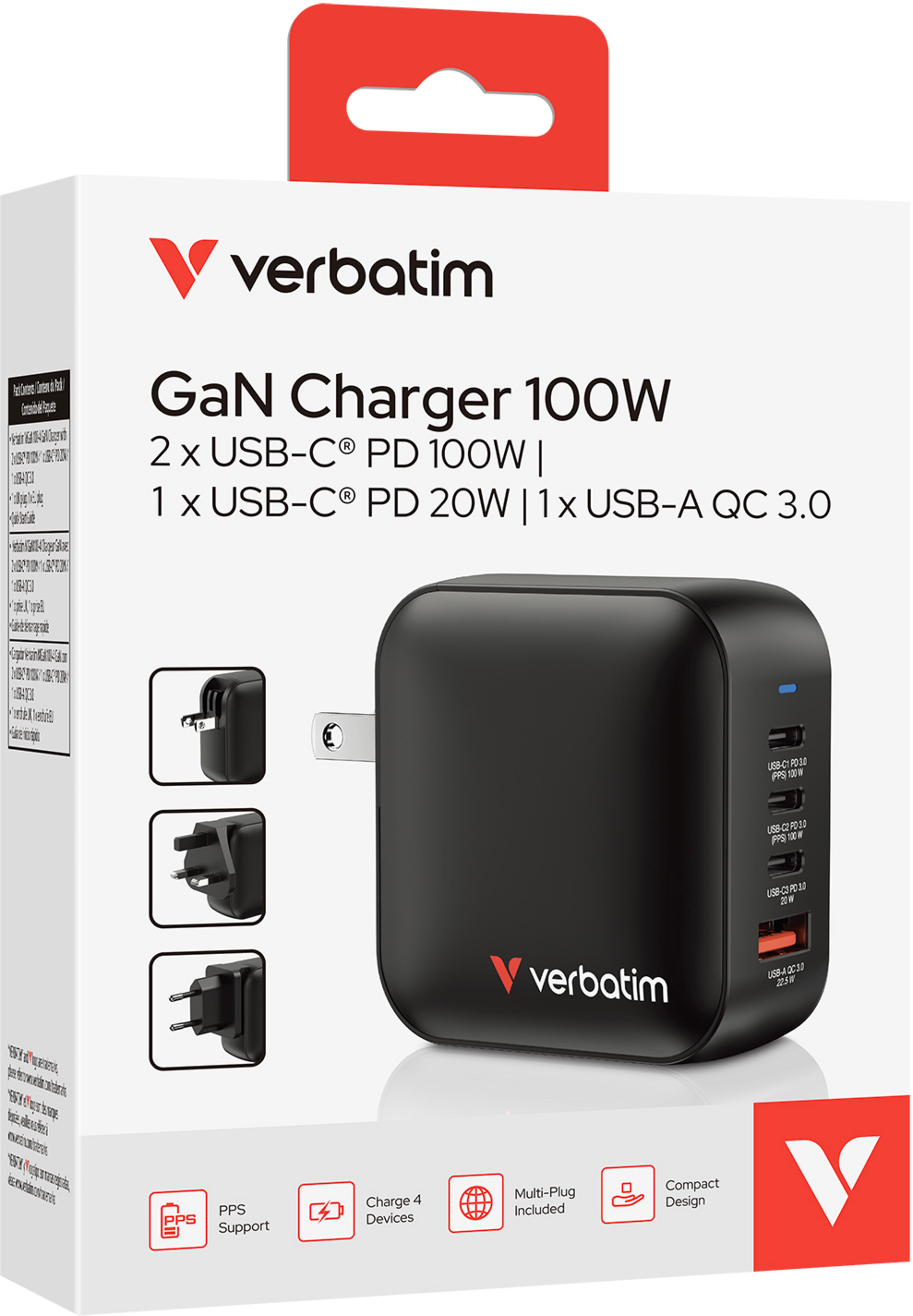 Verbatim 100 W 4-Port GaN Ladeadapter