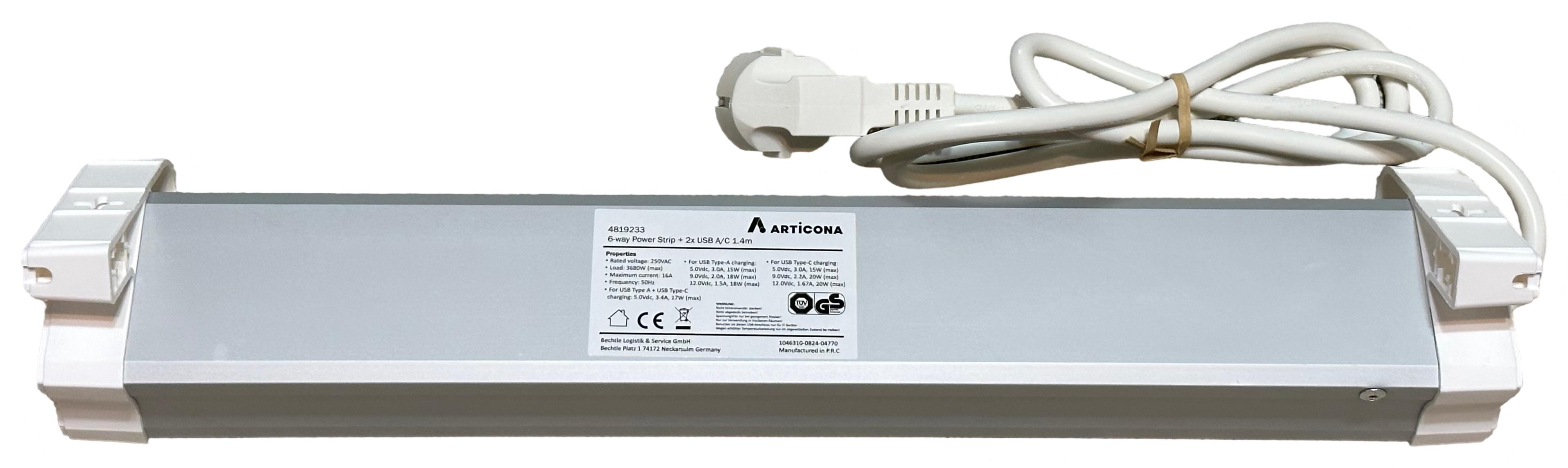 Steckdosenleiste 6fach + 2x USB A/C 1,4m