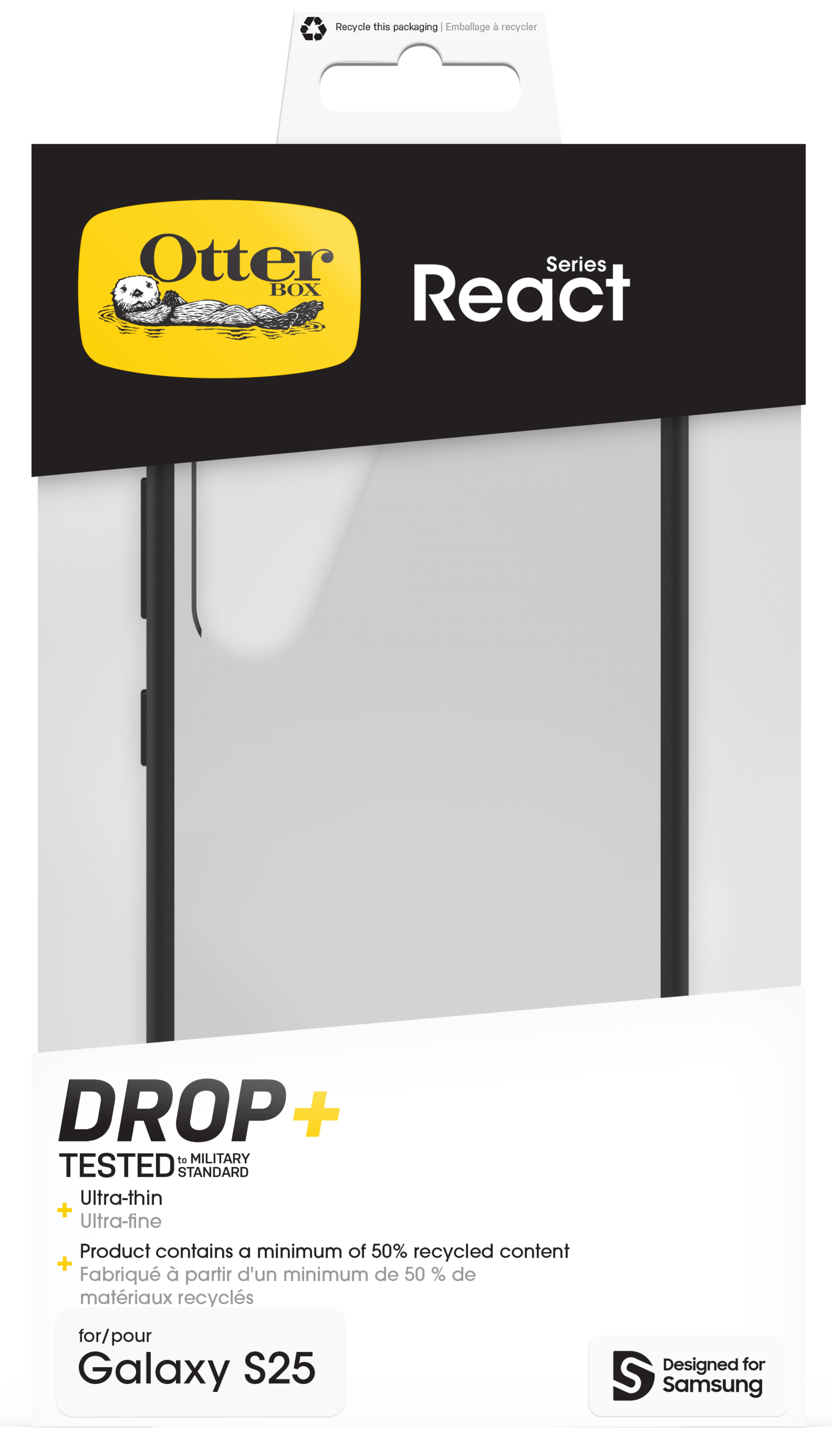 OtterBox React Galaxy S25 Case Clear Blk