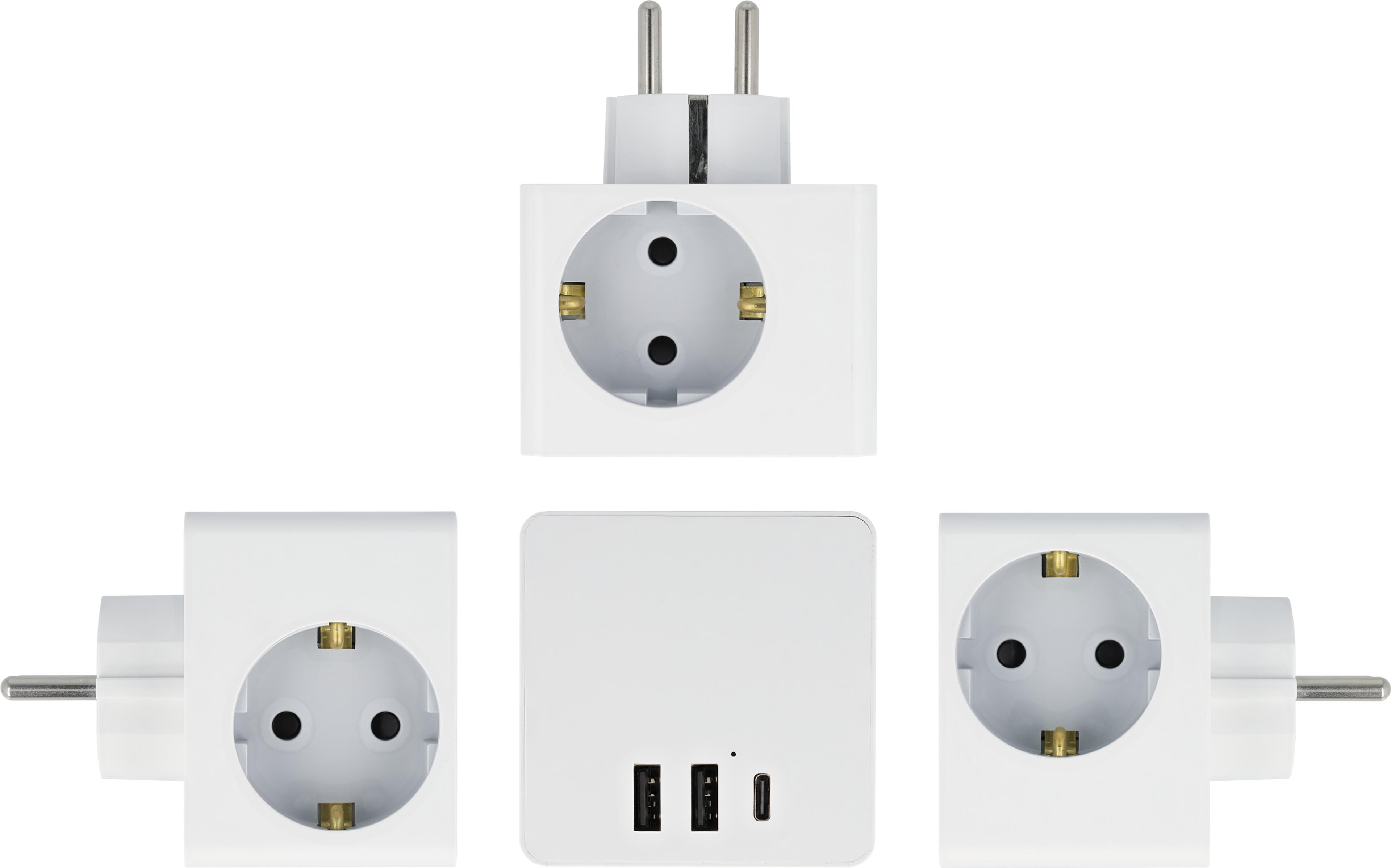 Multi Socket Cube 3-way + 3x USB