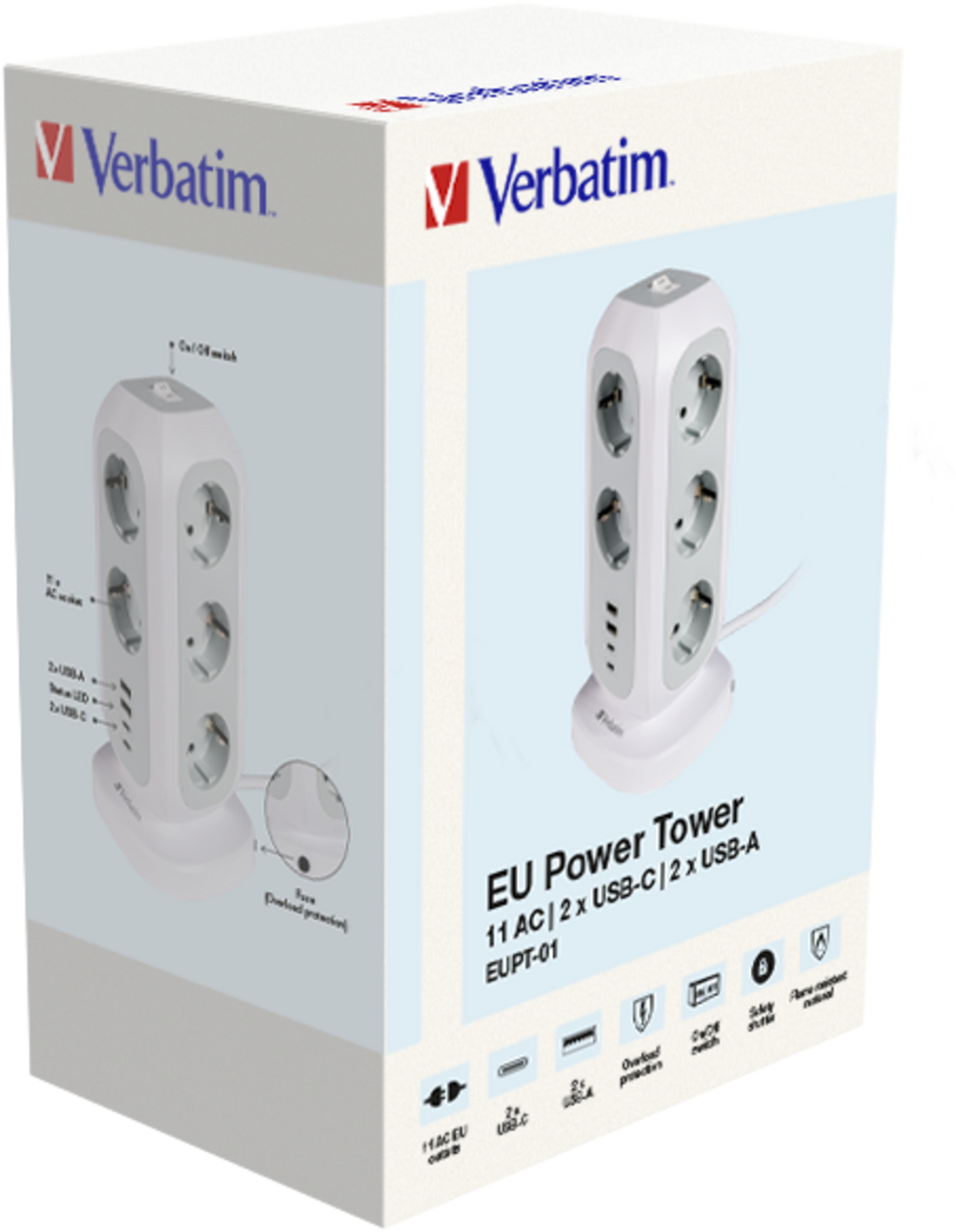 Power Tower 11x AC + 4x USB 2m