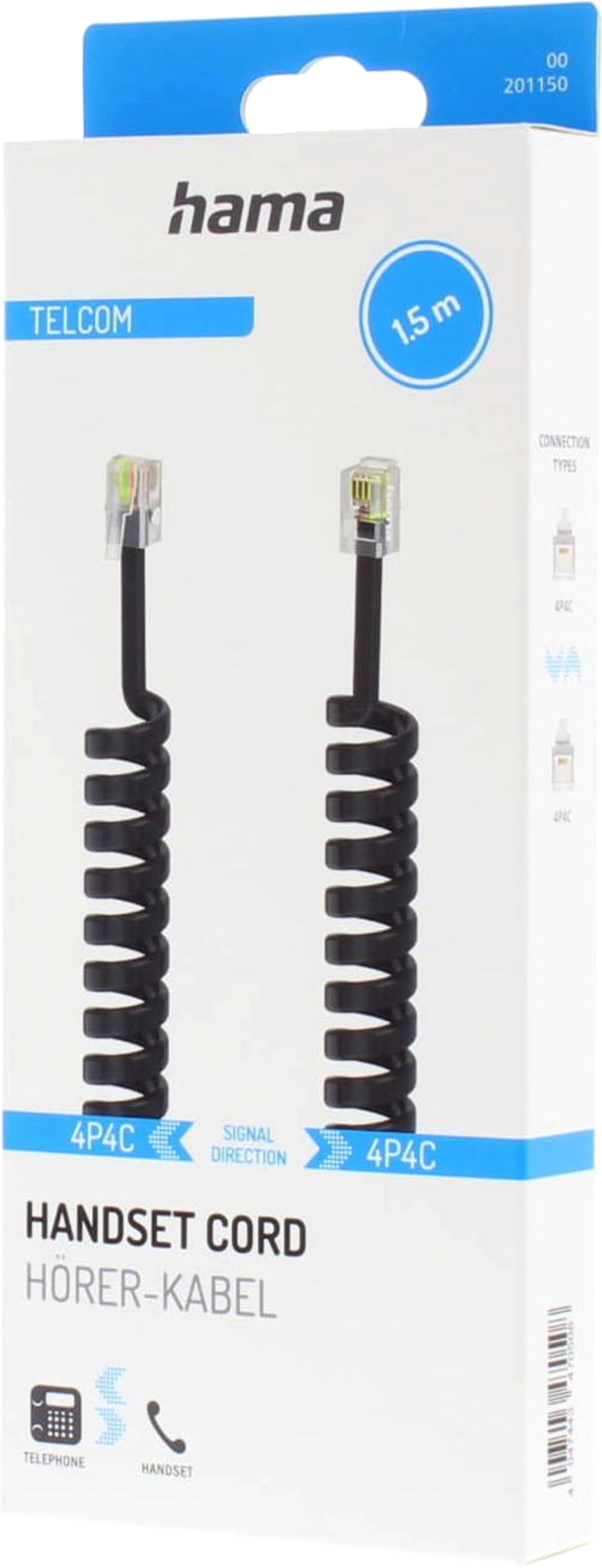 Hörerkabel spiral RJ10-RJ10 1,5m schwarz