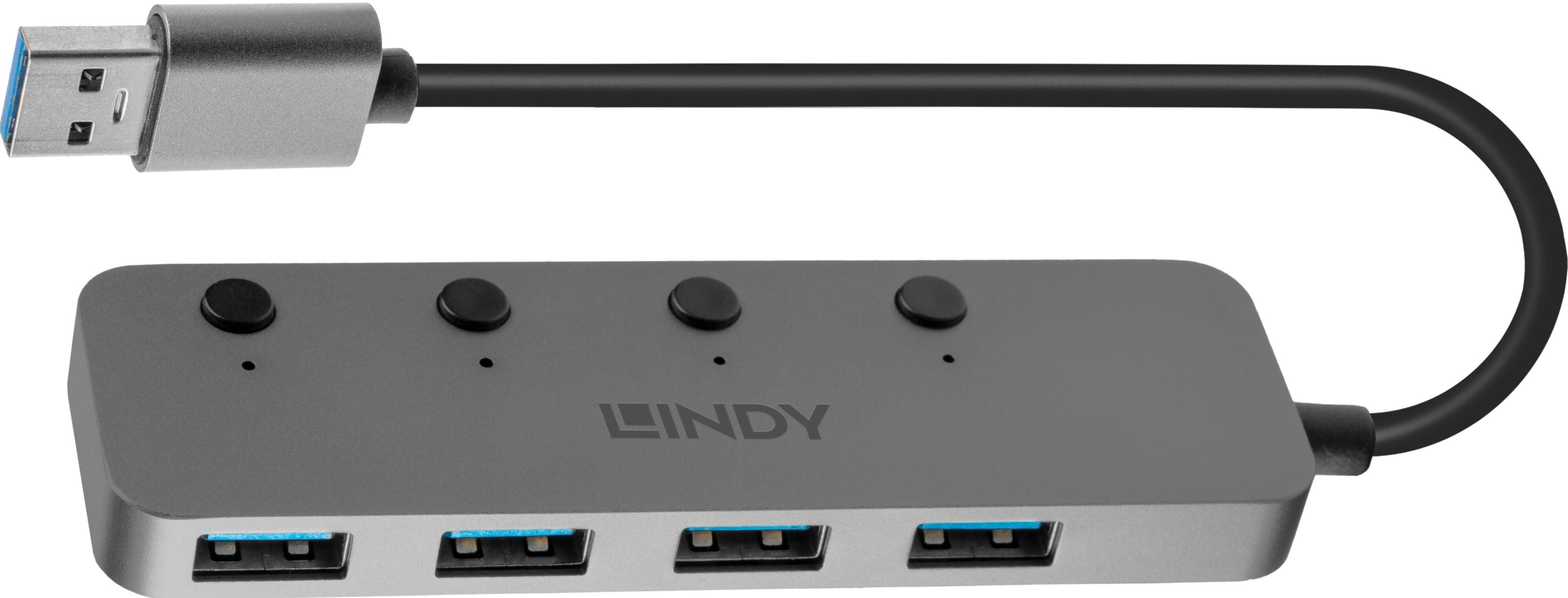 LINDY 4 portos USB 3.0 hub kapcsolókkal
