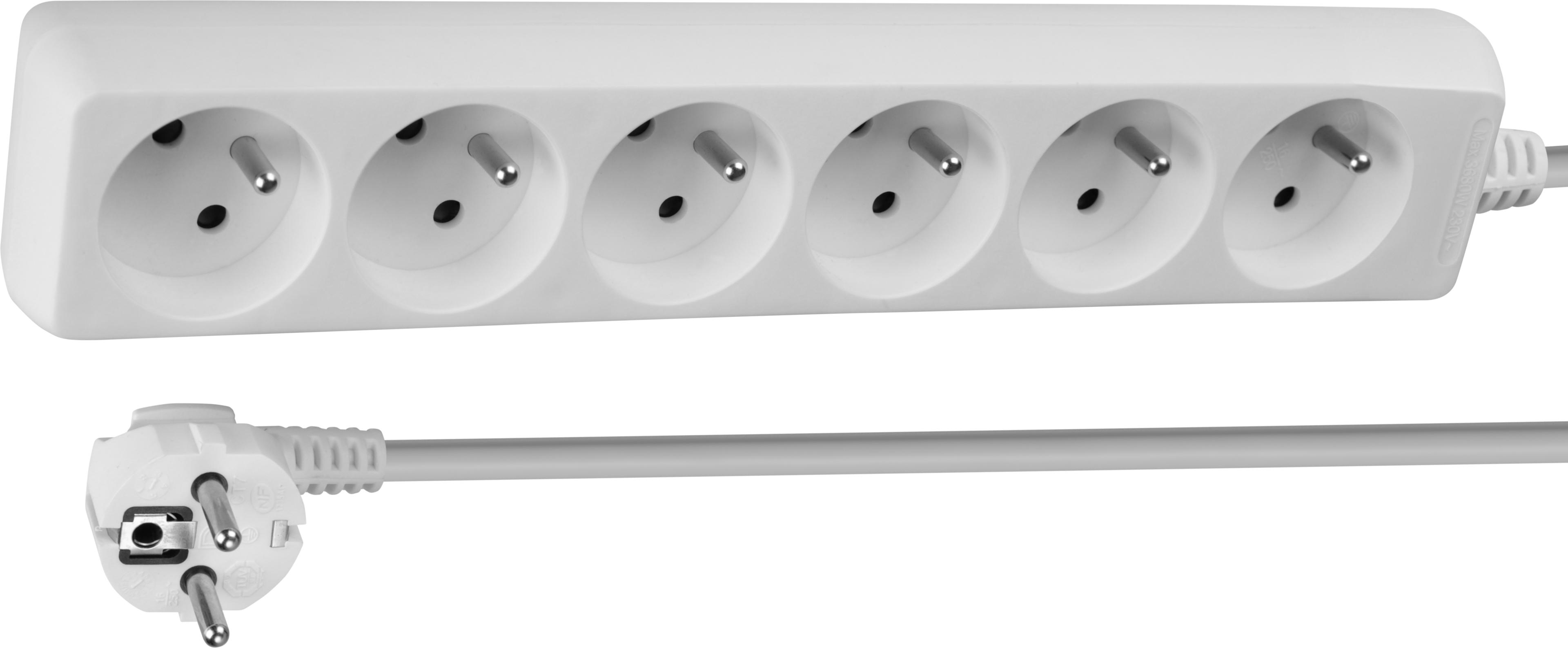 Multiprise 6x, 1,4 m, blanc