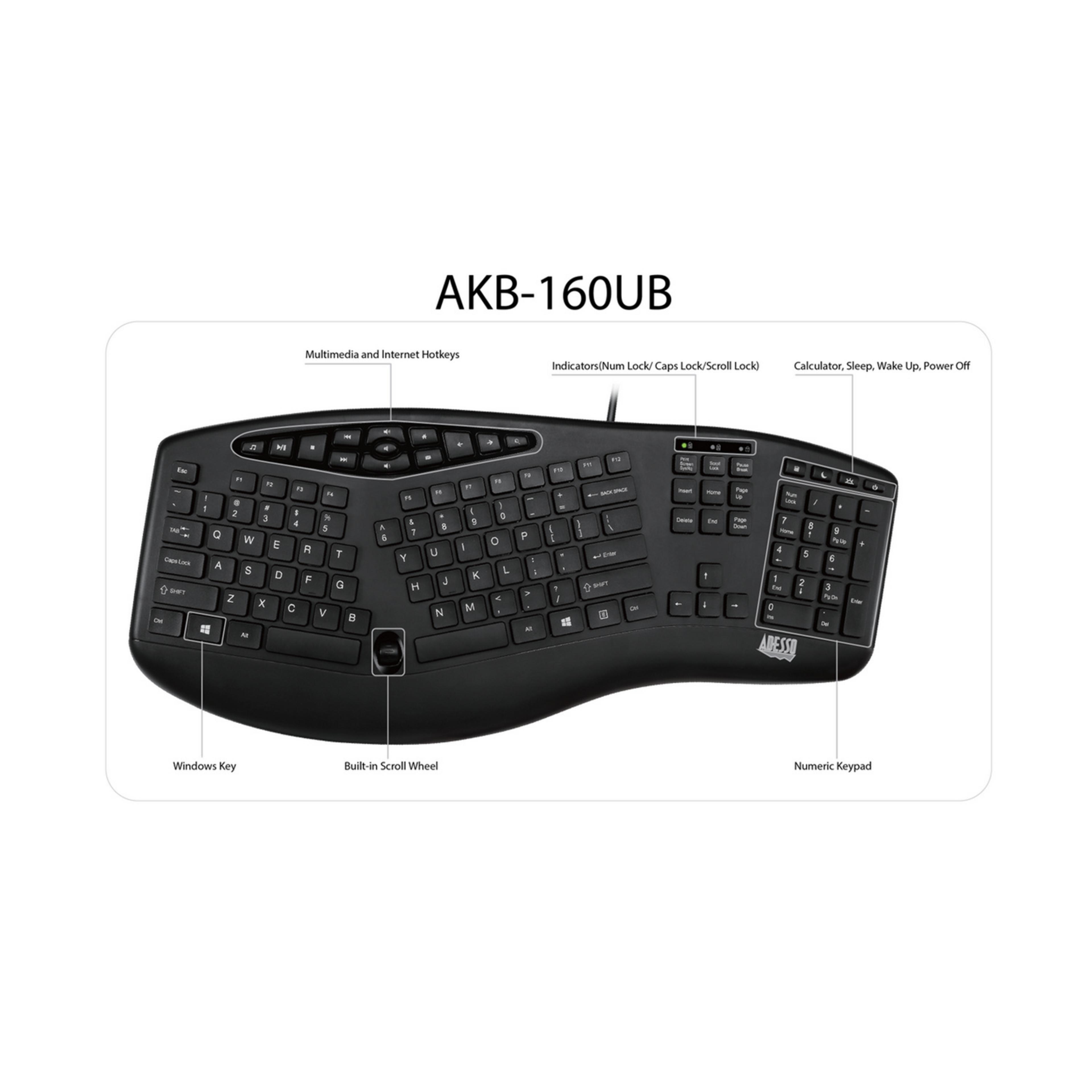 Adesso AKB-160UB Wired Ergo Keyboard