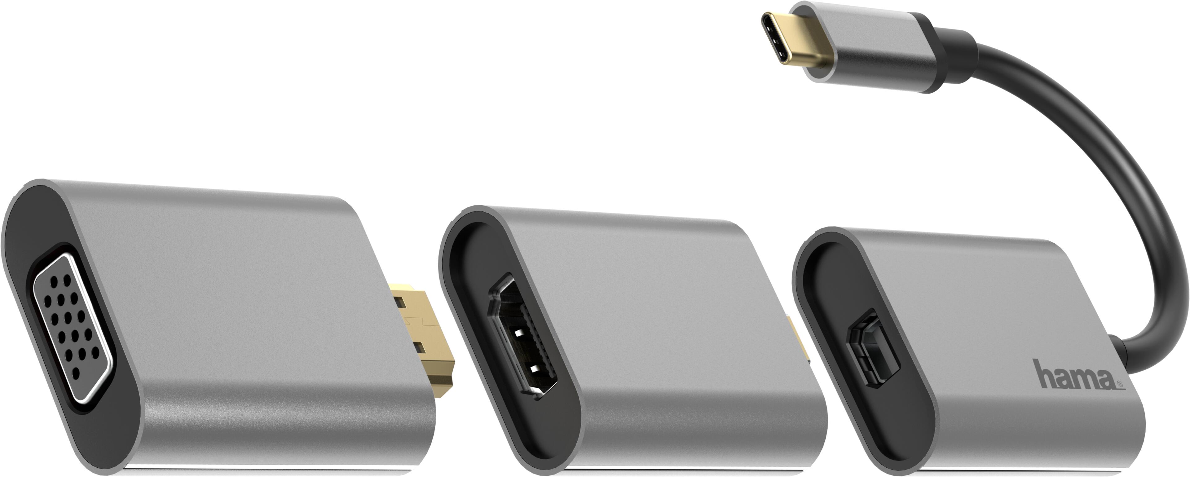 Adapter USB-C/m - MiDP+HDMI+VGA/f