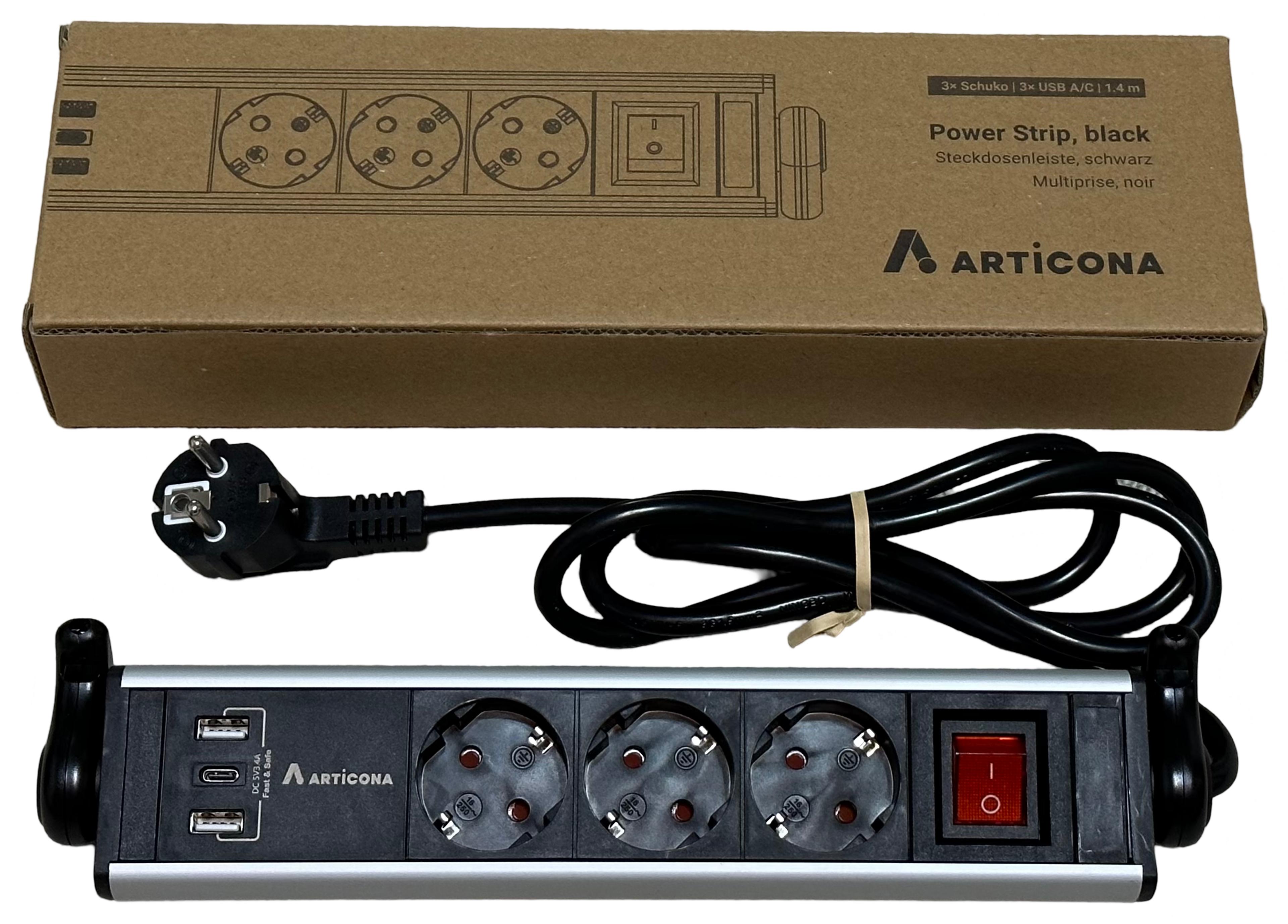 Steckdosenleiste 3fach + 3x USB A/C 1,4m