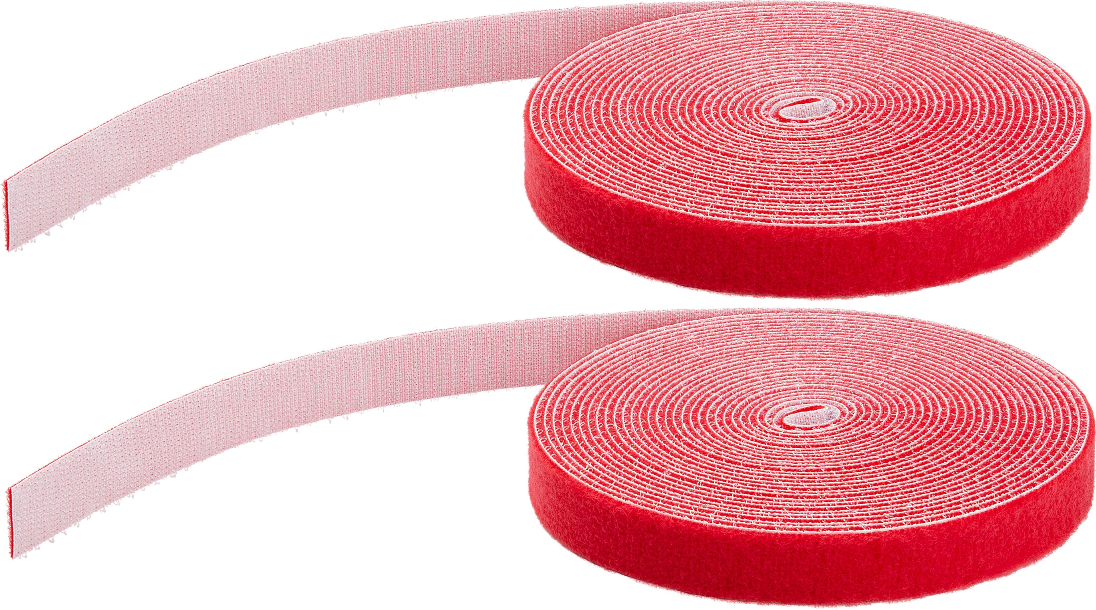 Hook-and-Loop Cable Tie Roll 15m Red 2x