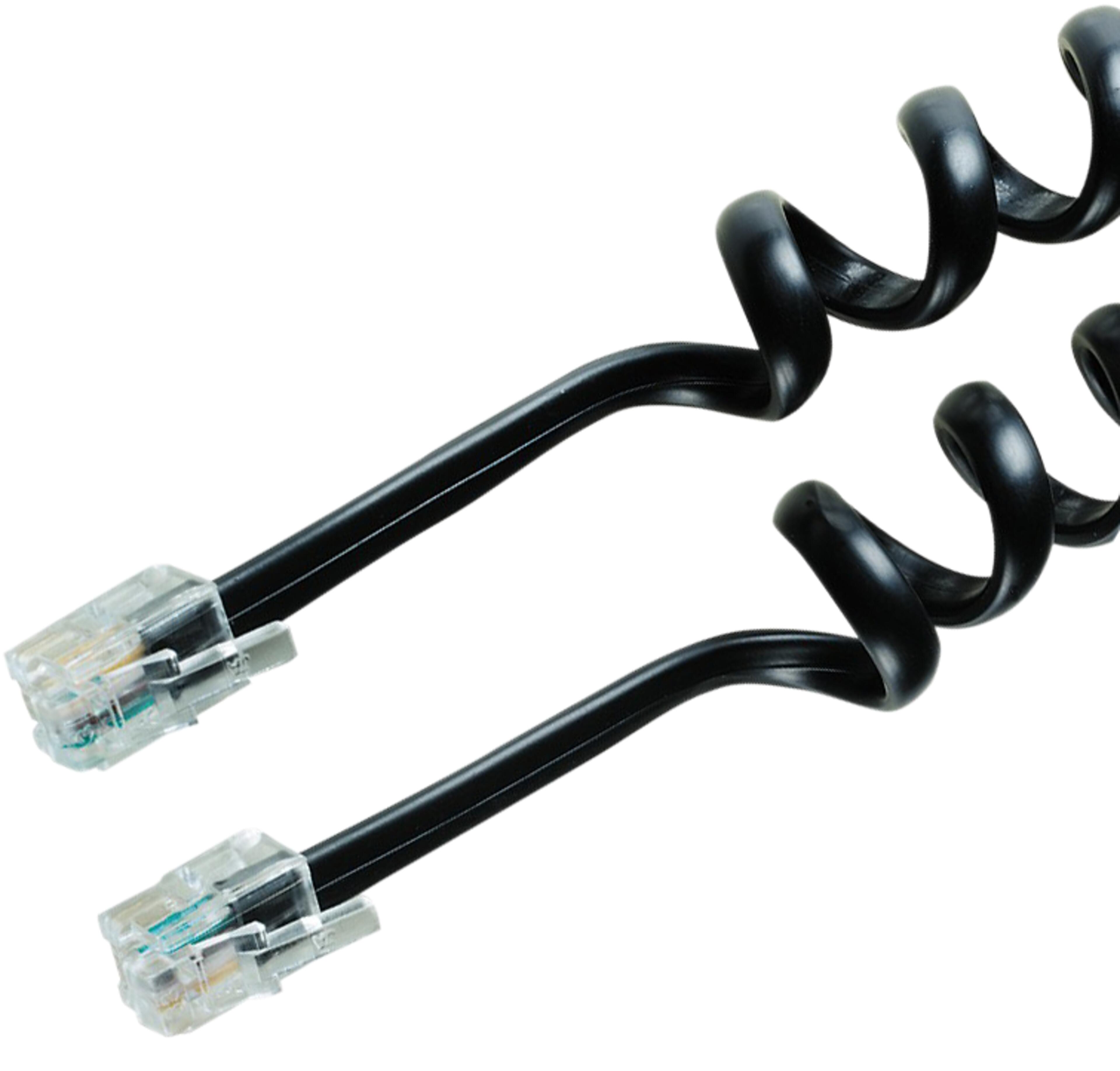 Spiral Telephone Cord RJ10-RJ10 3m Blk