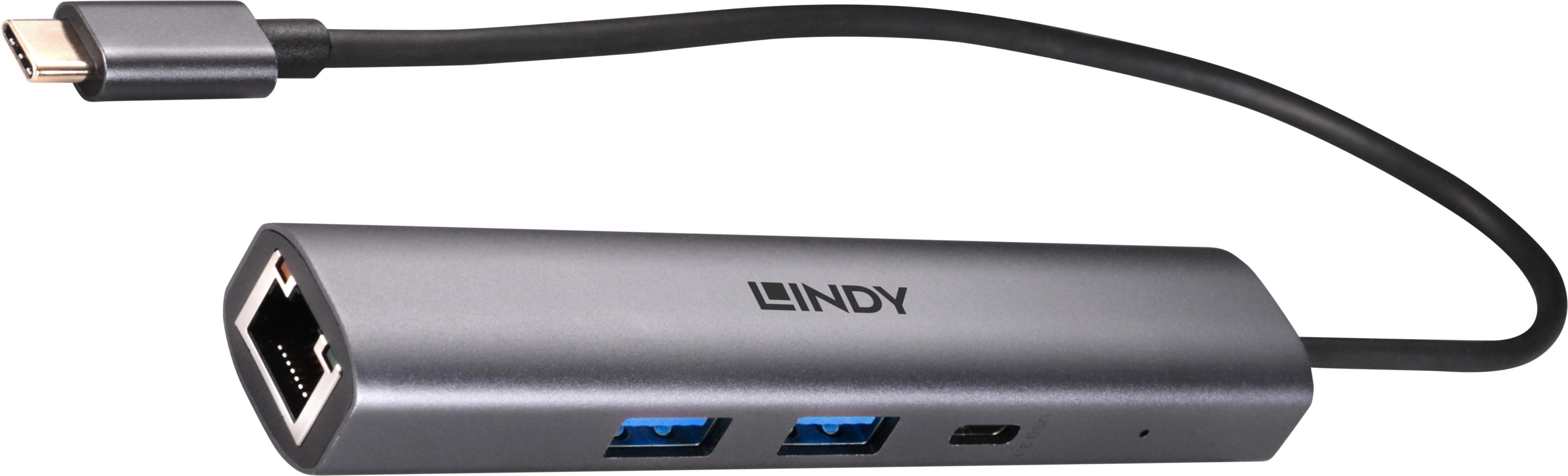 LINDY USB Hub 3.1 3-port + Gb Ethernet