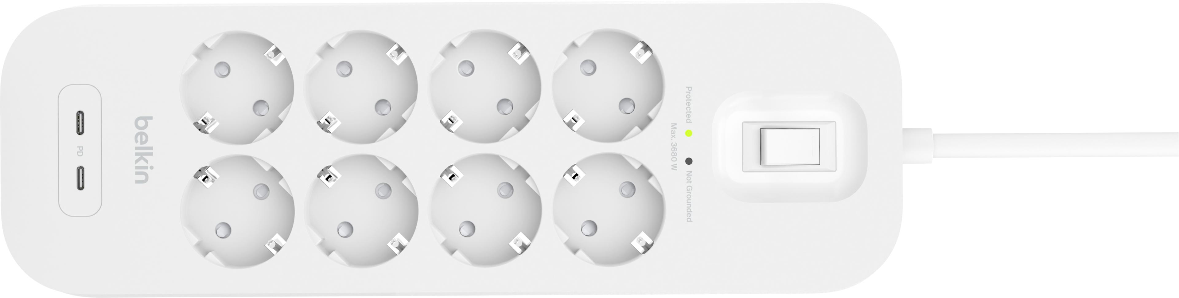 Power Strip 8x Surge Protect +2xUSB 2m