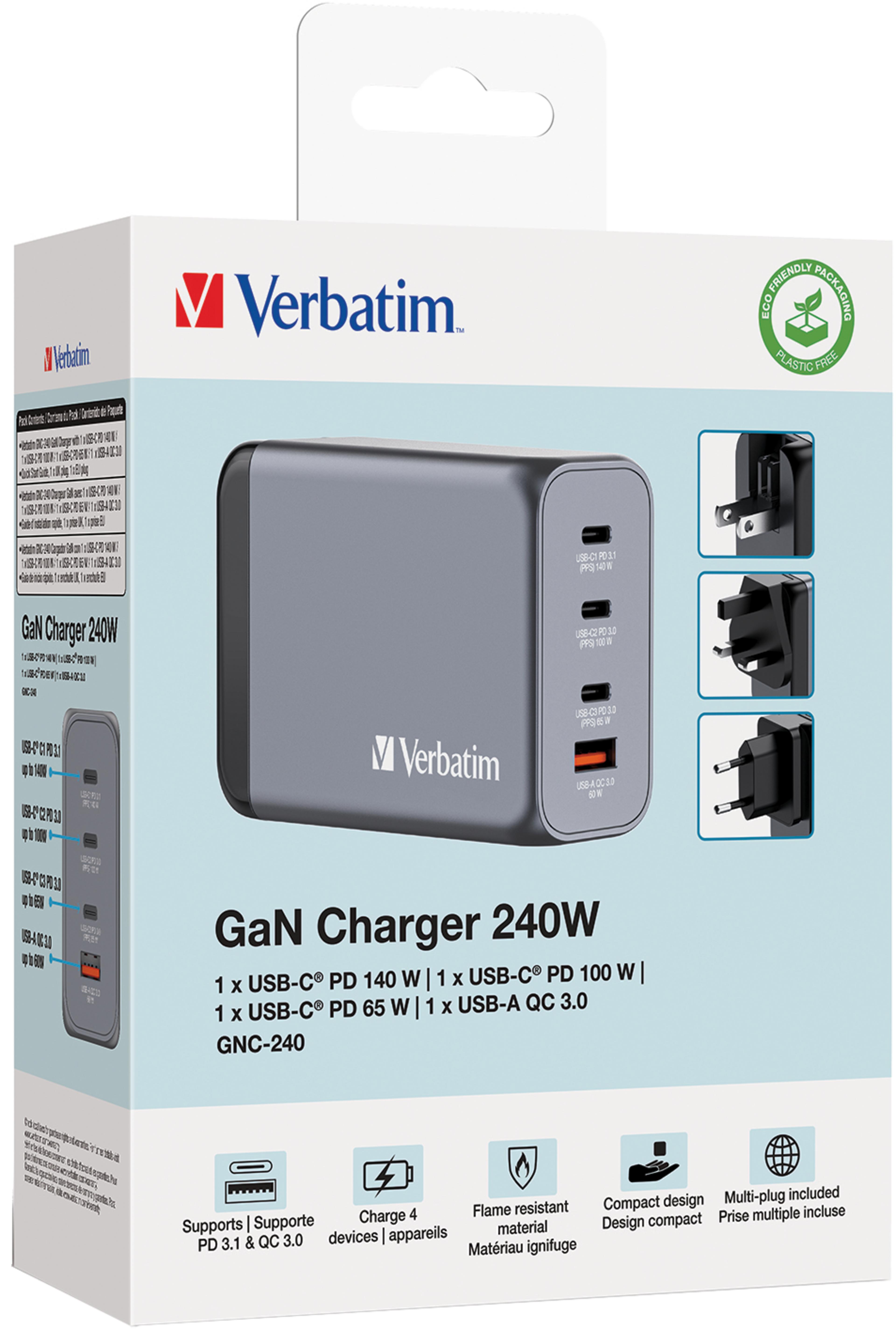 Verbatim 240 W 4-Port GaN Ladeadapter