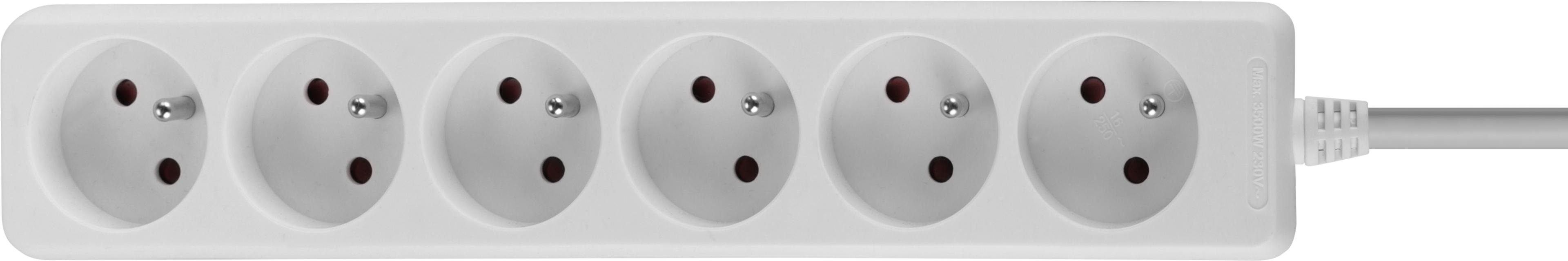 Multiprise 6x, 1,4 m, blanc