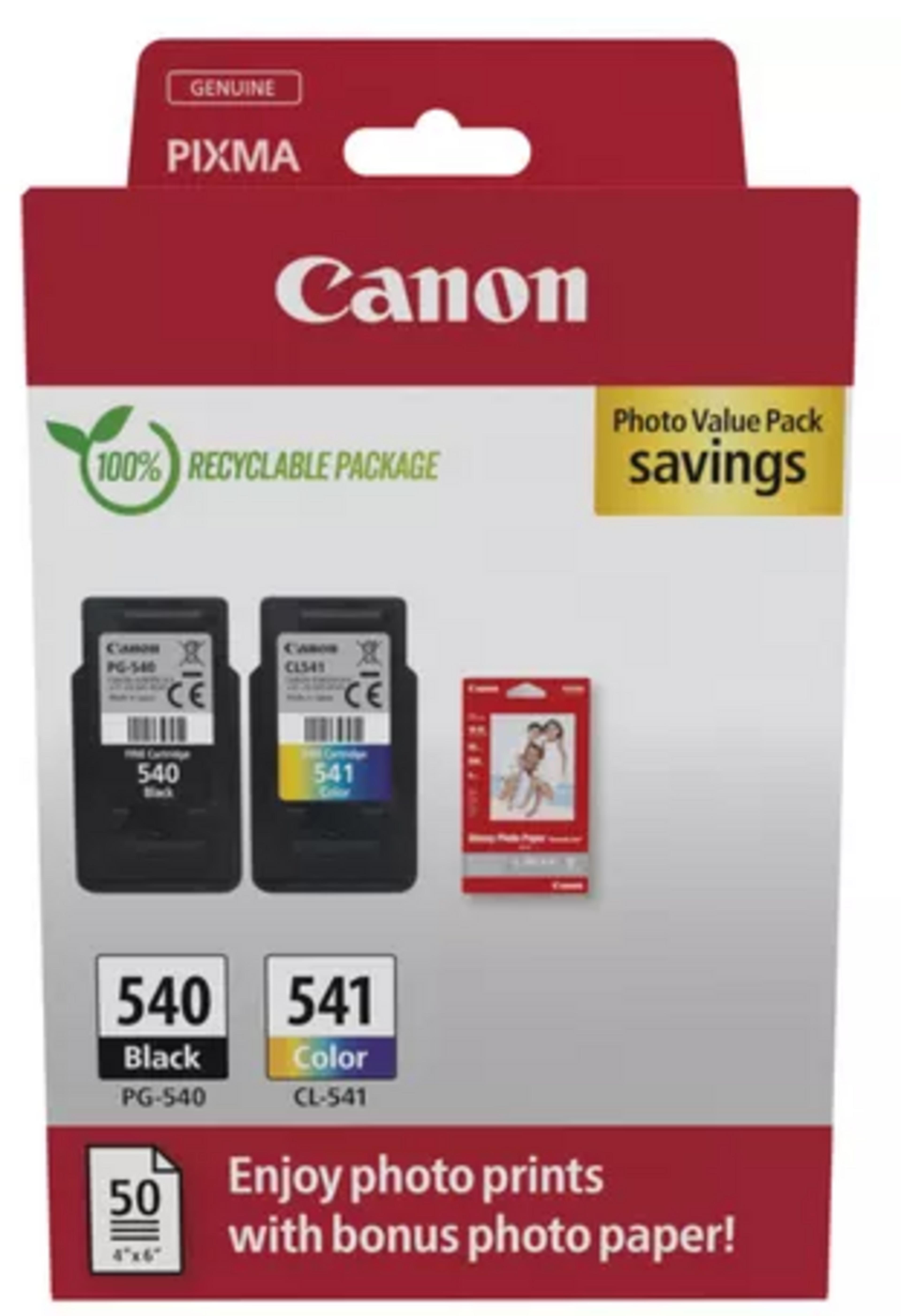 Tinta Canon PG-540/CL-541 + papel foto.