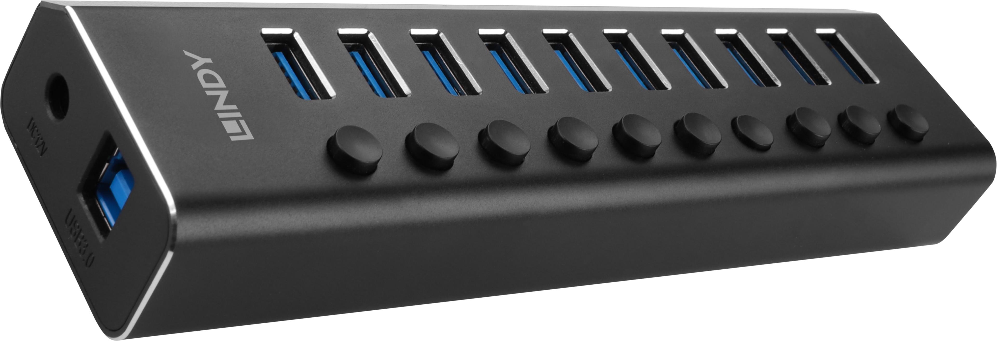 LINDY USB Hub 3.0 10-Port + Schalter