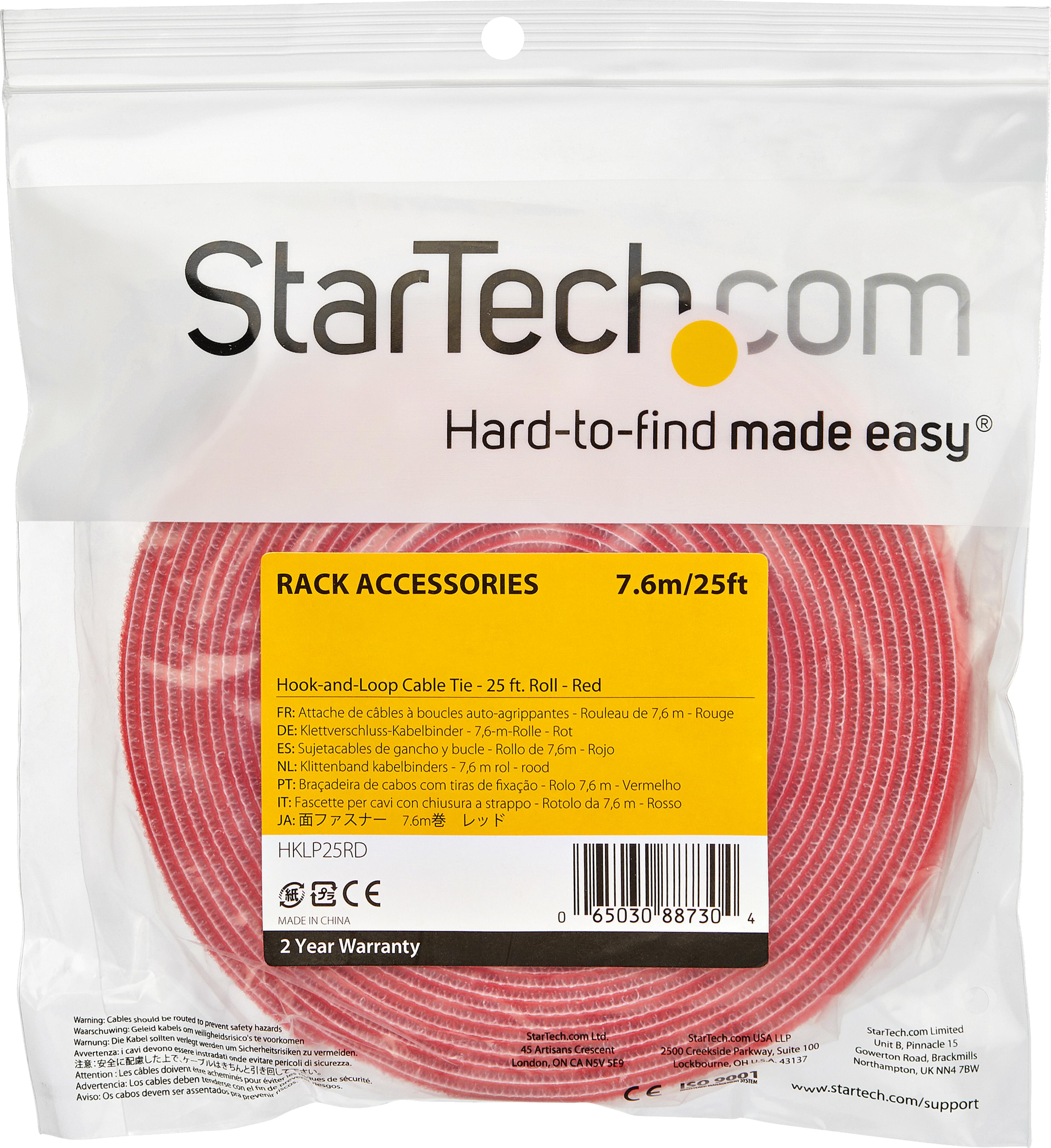 Hook-and-Loop Cable Tie Roll 7.62m Red