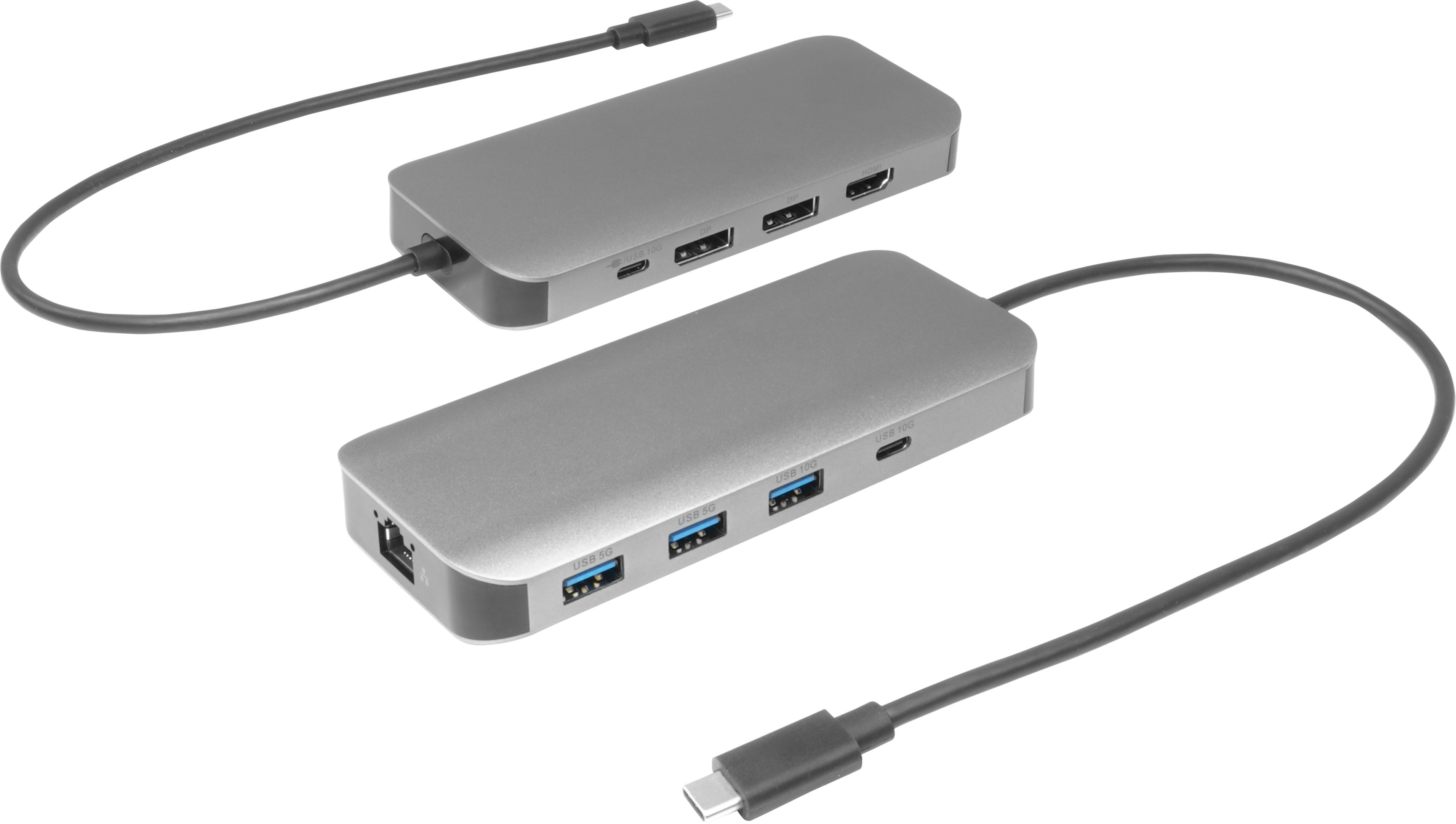 Többportos USB-C hub 2xDP/HDMI/USB/RJ45