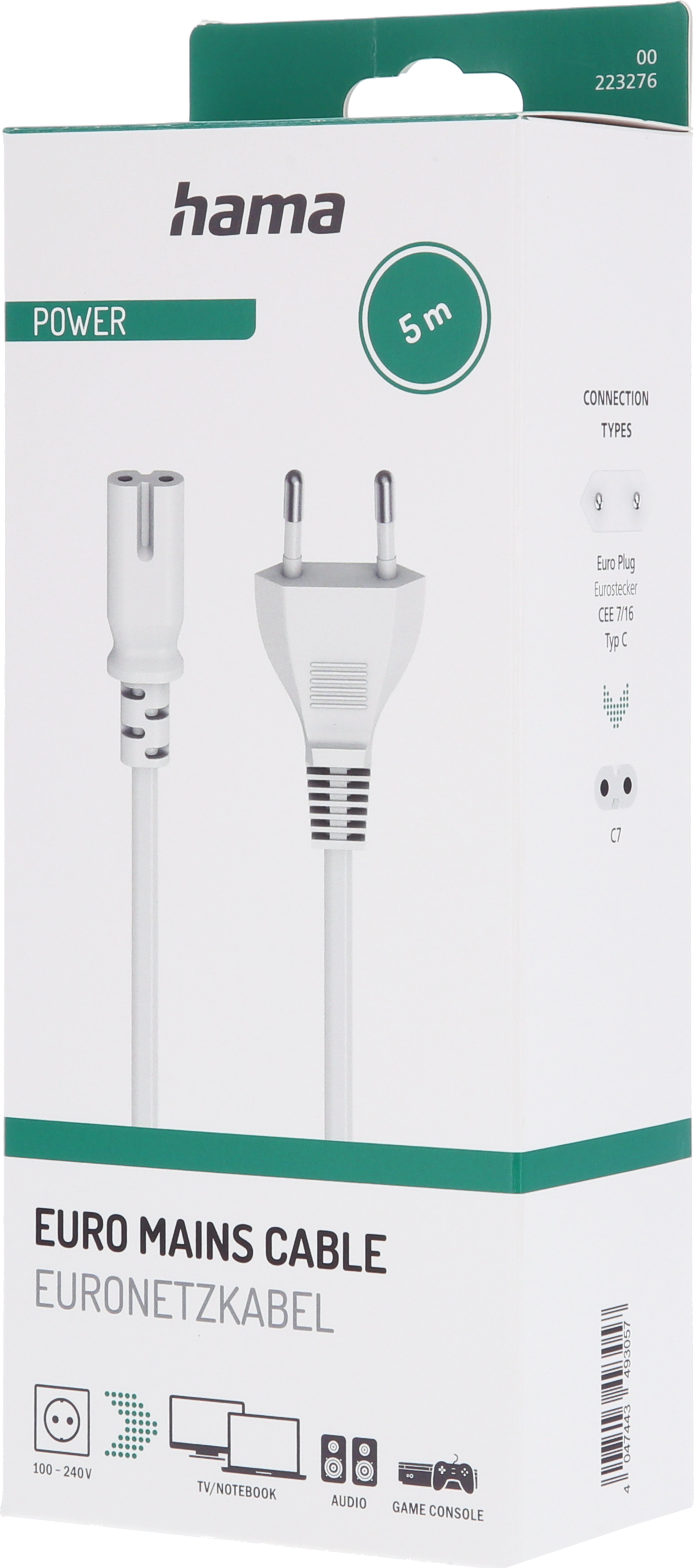 Câble alim courant m. - C7 5  m blanc