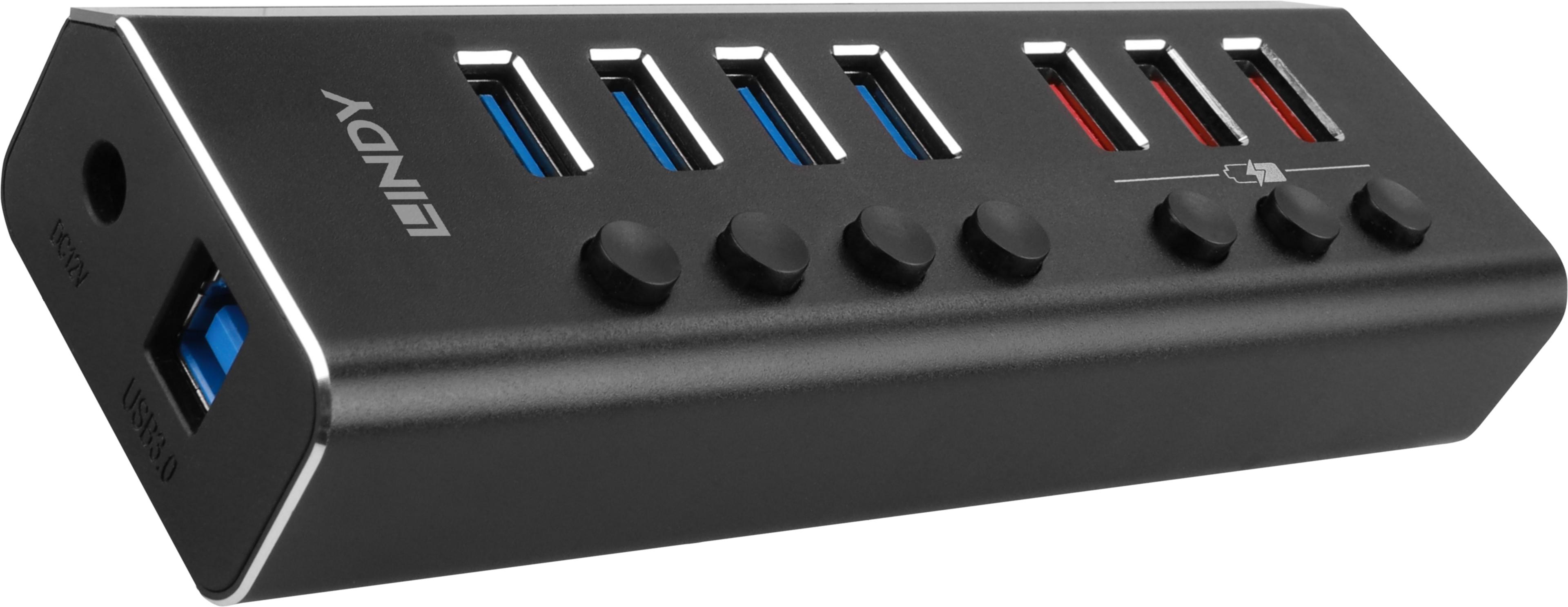 LINDY USB Hub 3.0 7-Port + Schalter