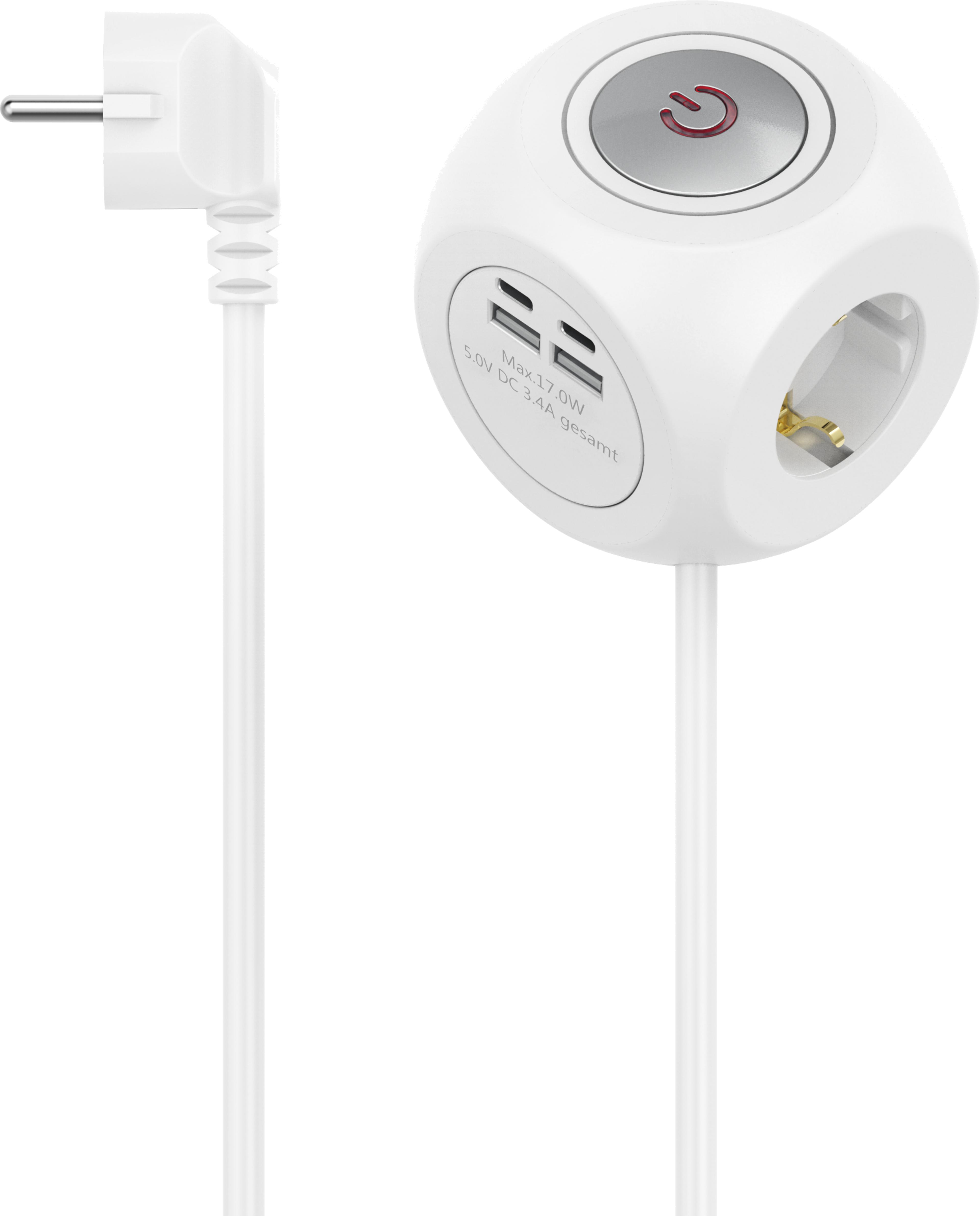 Multi Socket Cube 3-way + 4x USB 1.4m