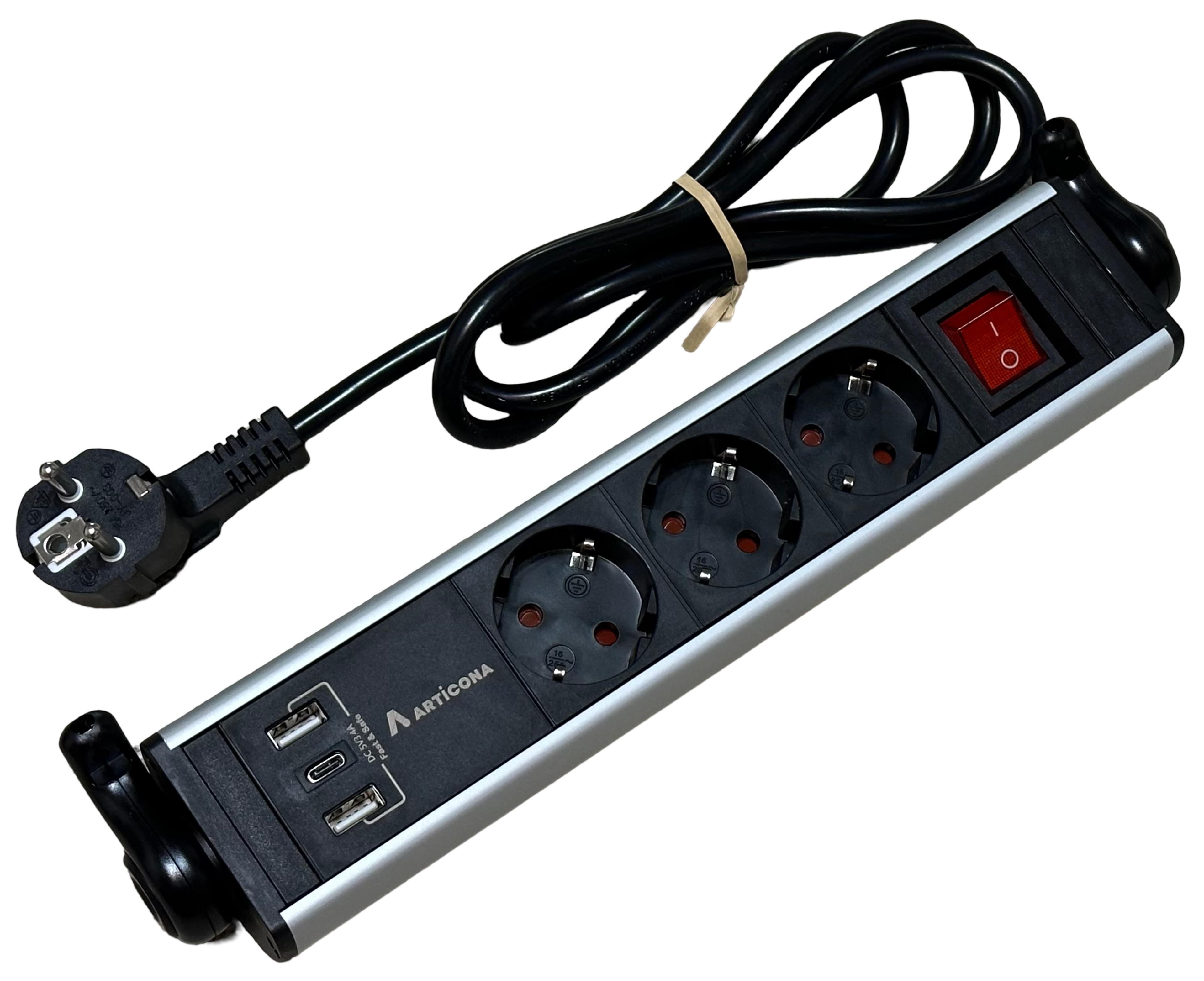 Steckdosenleiste 3fach + 3x USB A/C 1,4m