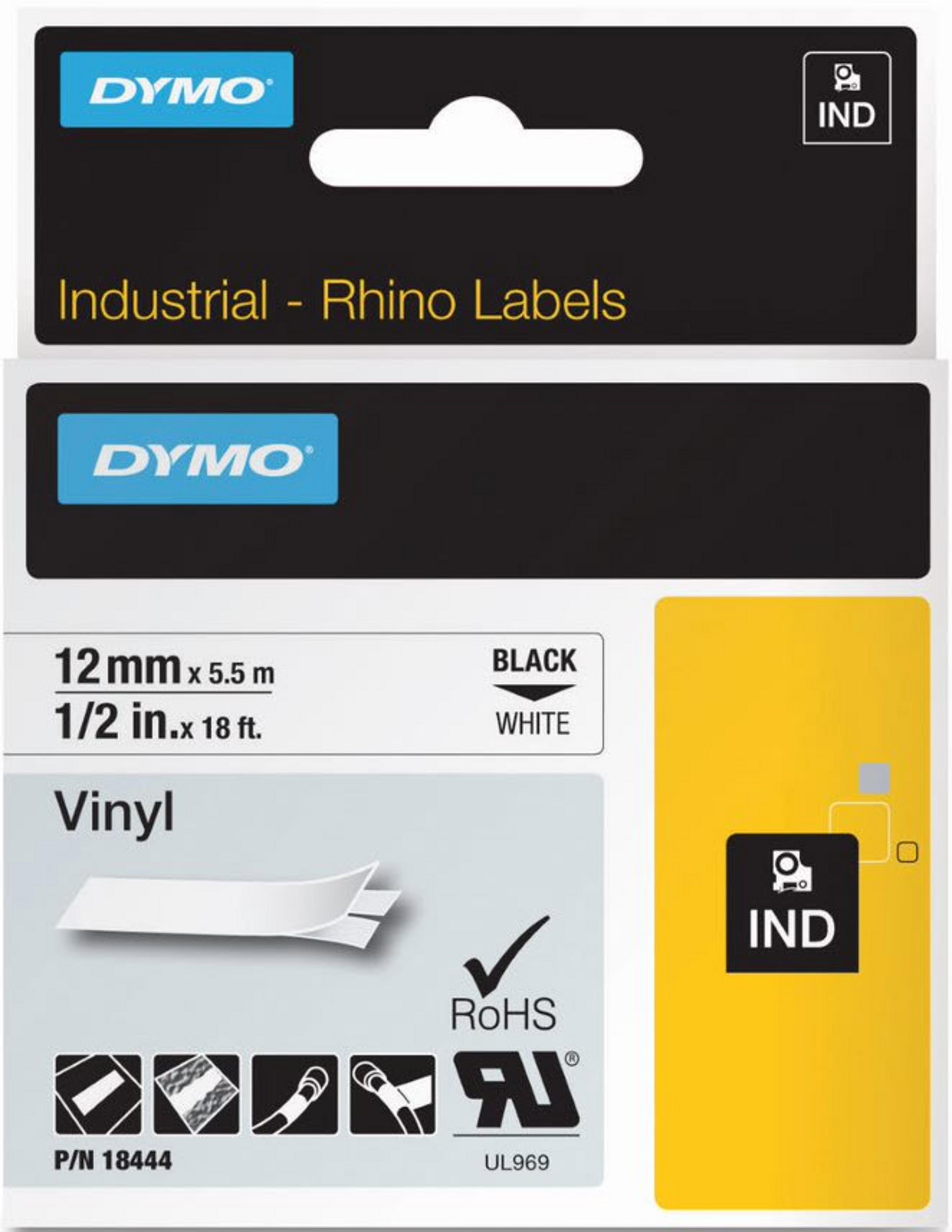 Dymo Rhino vinyl szalag fehér 12 mm