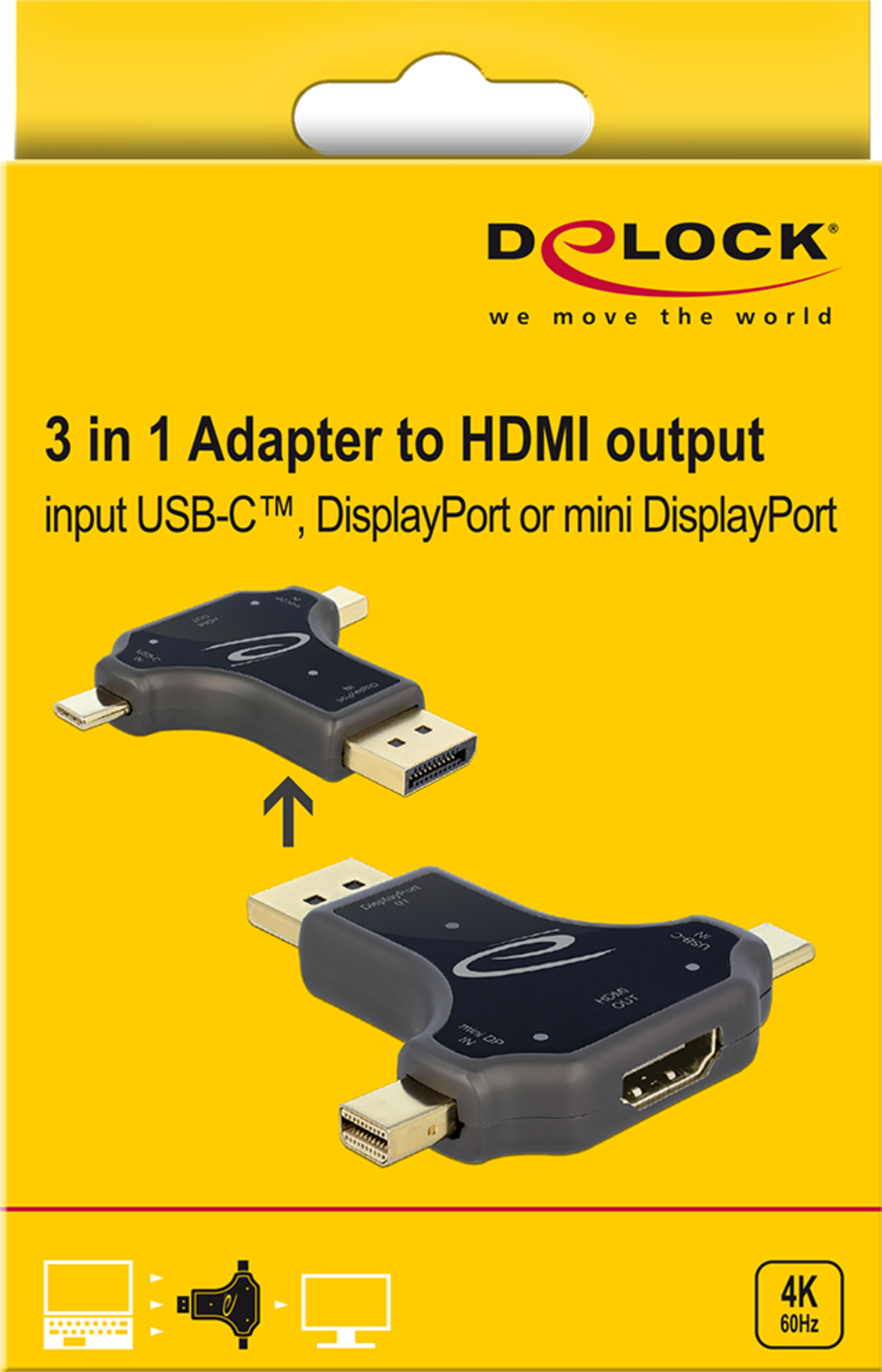 Delock DP/Mini-DP/Typ C - HDMI Adapter