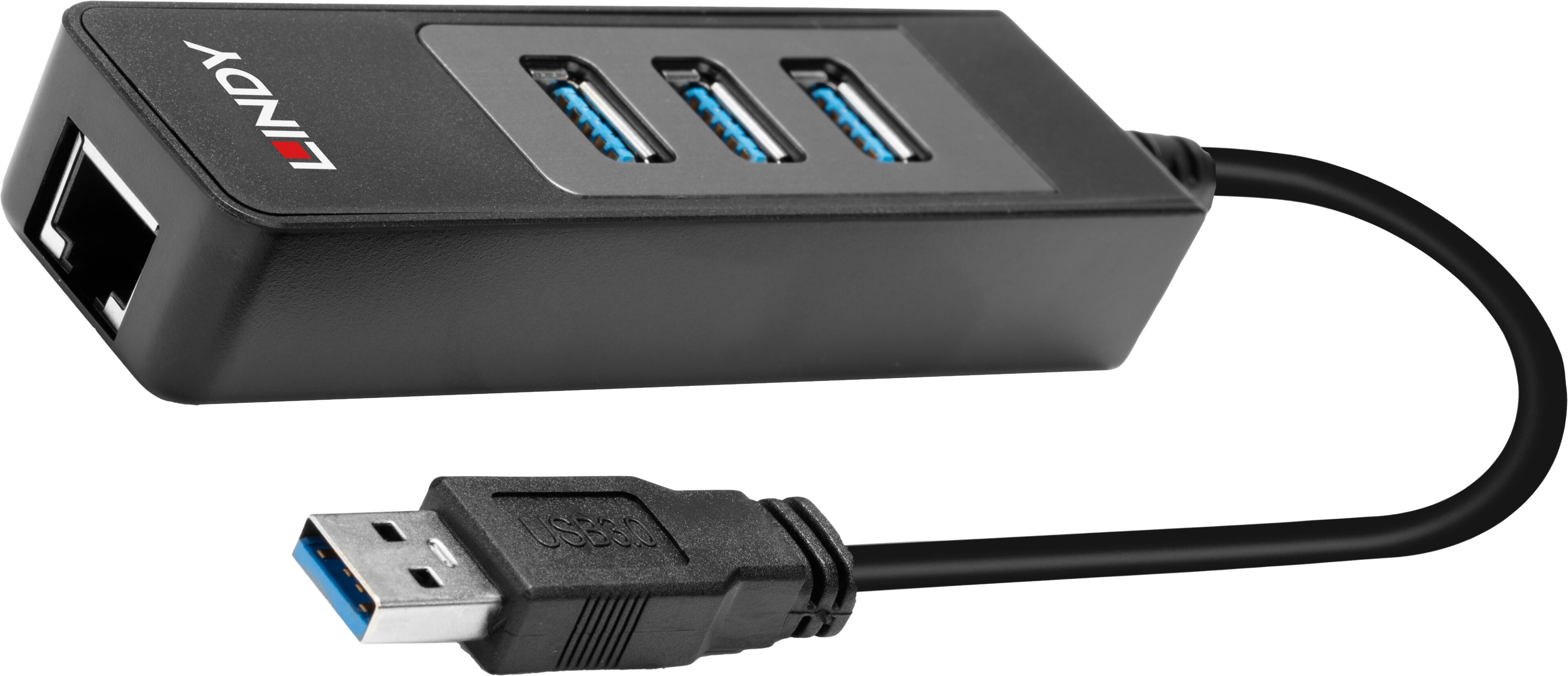 LINDY 3 portos USB 3.0 hub + GbEthernet