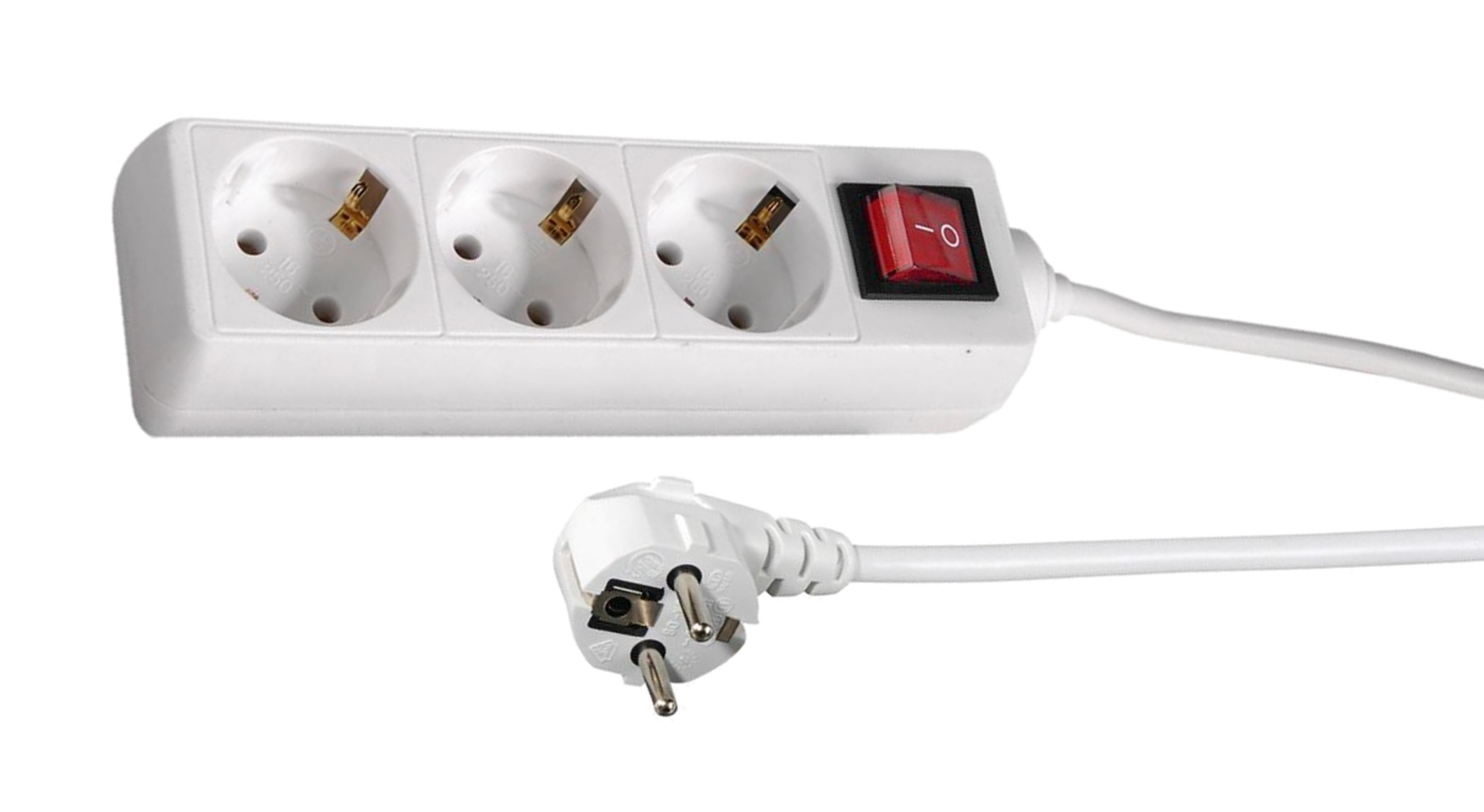 3m 3-Socket Ext. Lead w/ Switch, White