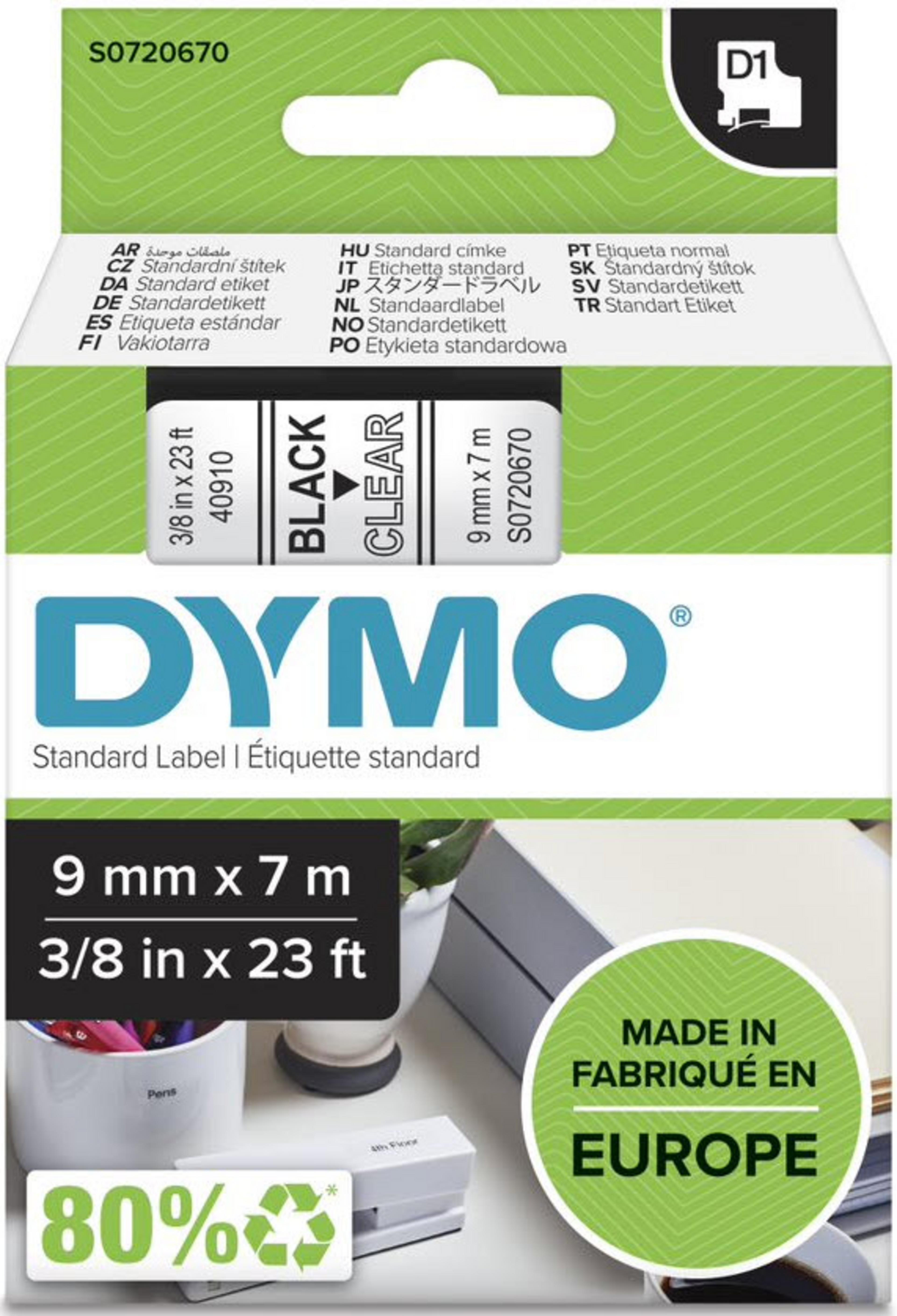 DYMO D1 Label Tape 9mm Clear/Black