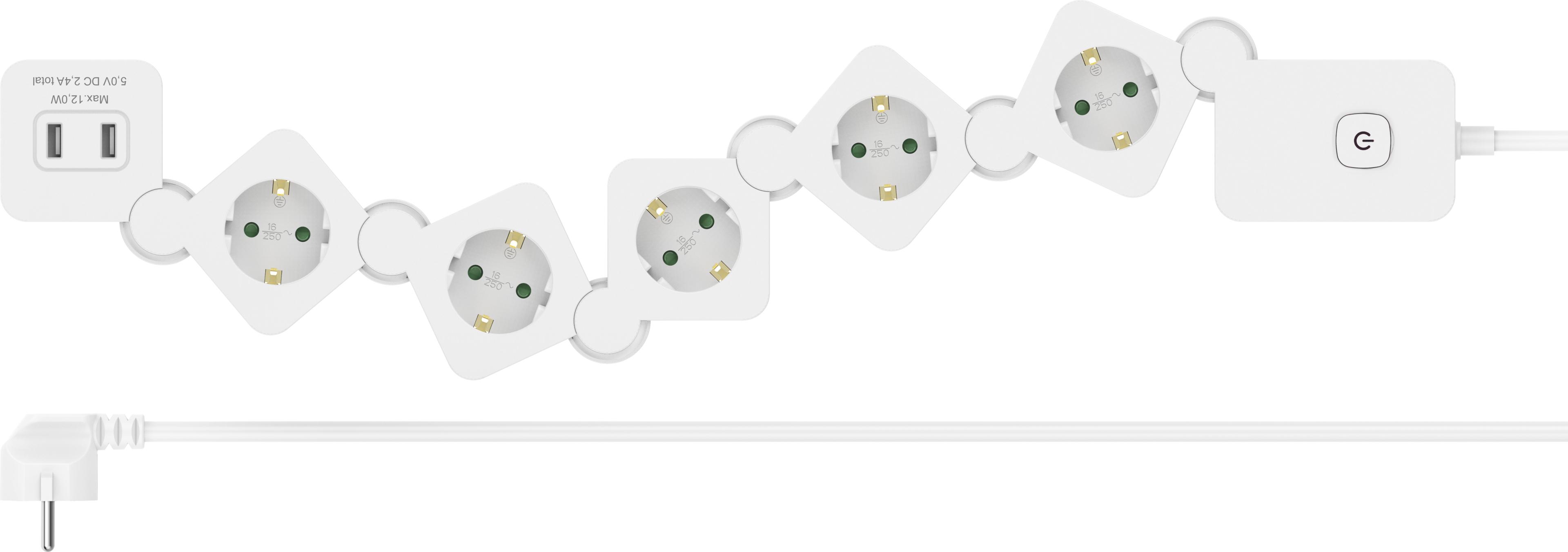 Steckdosenleiste 5fach + 2xUSB 1,4 m