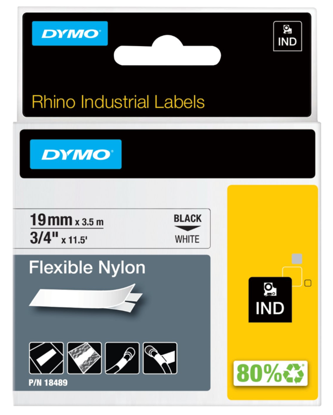 DYMO IND Nylon Tape Black/White 19mm
