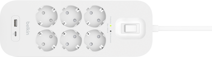 Power Strip 6x Surge Protect +2xUSB 2m