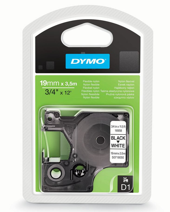 DYMO D1 Nylon Tape 19mm White/Black