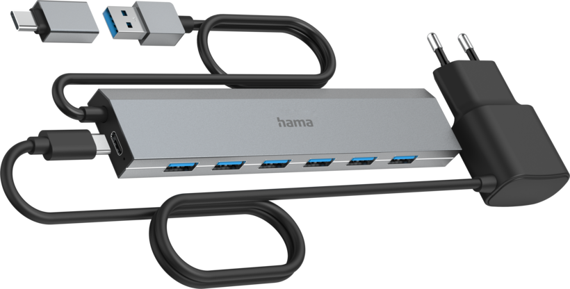 Hub USB 3.0 Hama 7 portas cinz.