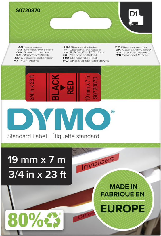 Ruban Dymo D1 rouge/noir, 19 mm